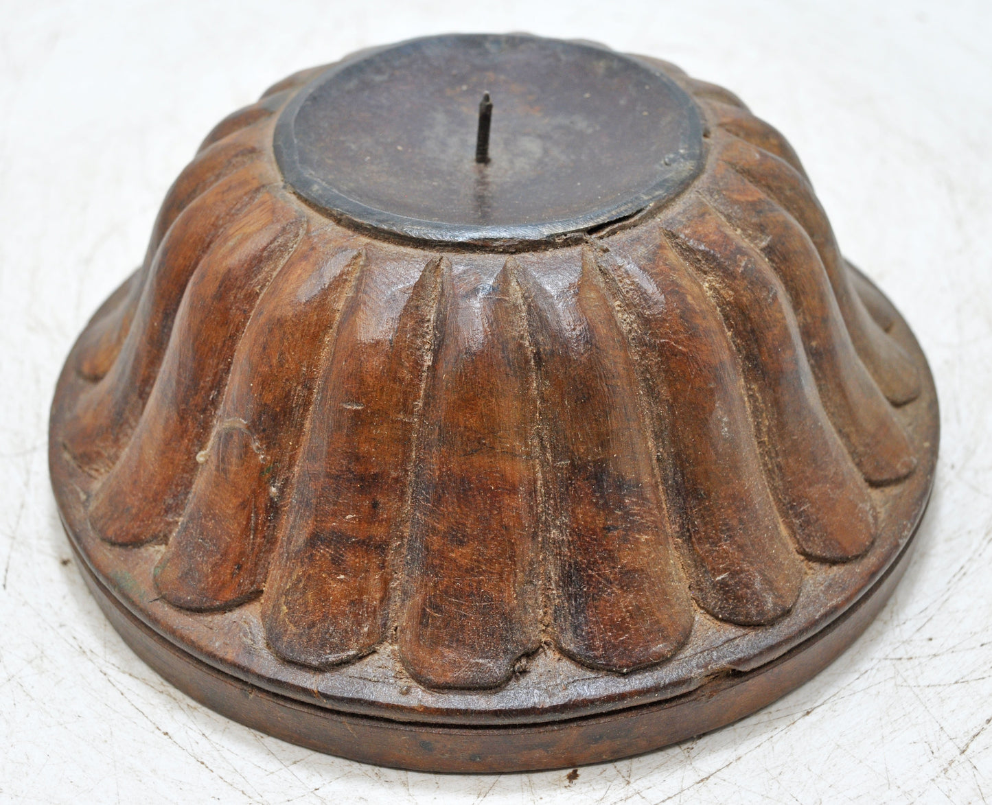 Vintage Wooden Round Candle Holder Stand Original Old Fine Hand Carved