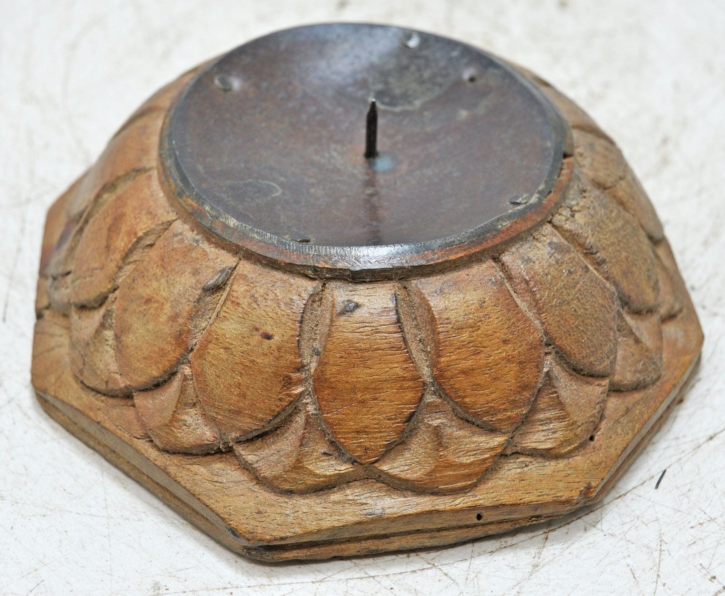 Vintage Wooden Round Candle Holder Stand Original Old Fine Hand Carved
