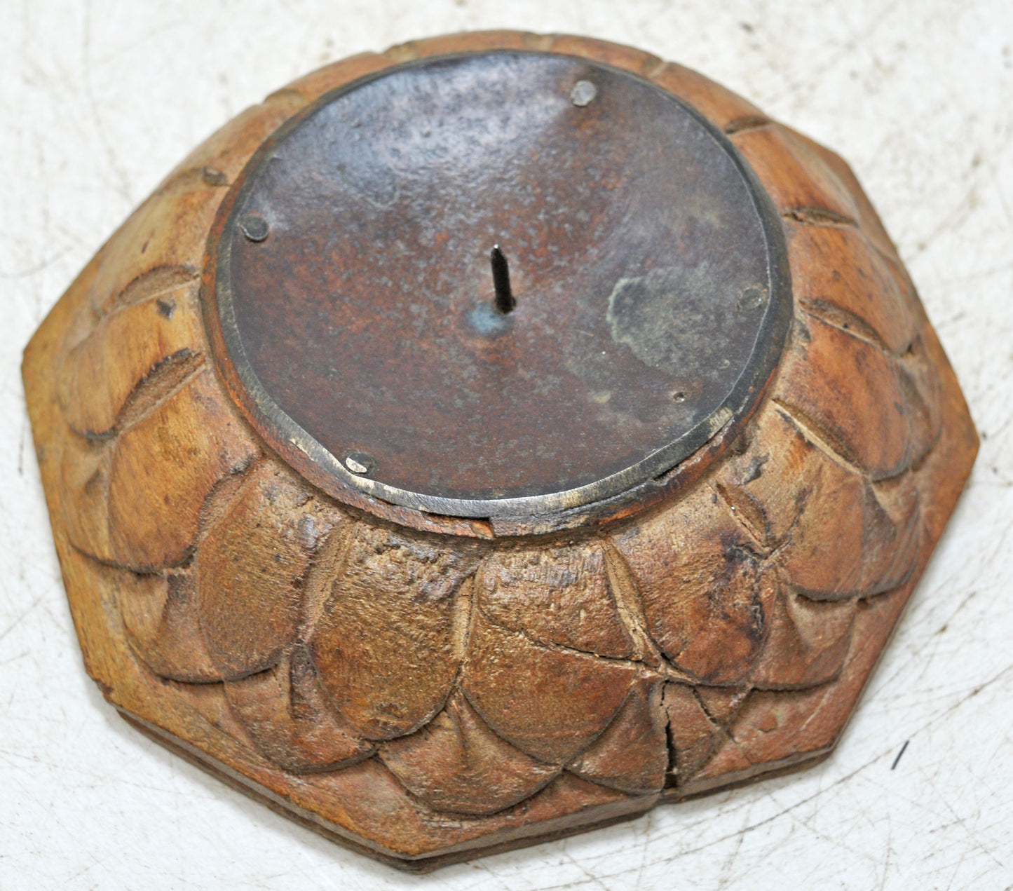 Vintage Wooden Round Candle Holder Stand Original Old Fine Hand Carved