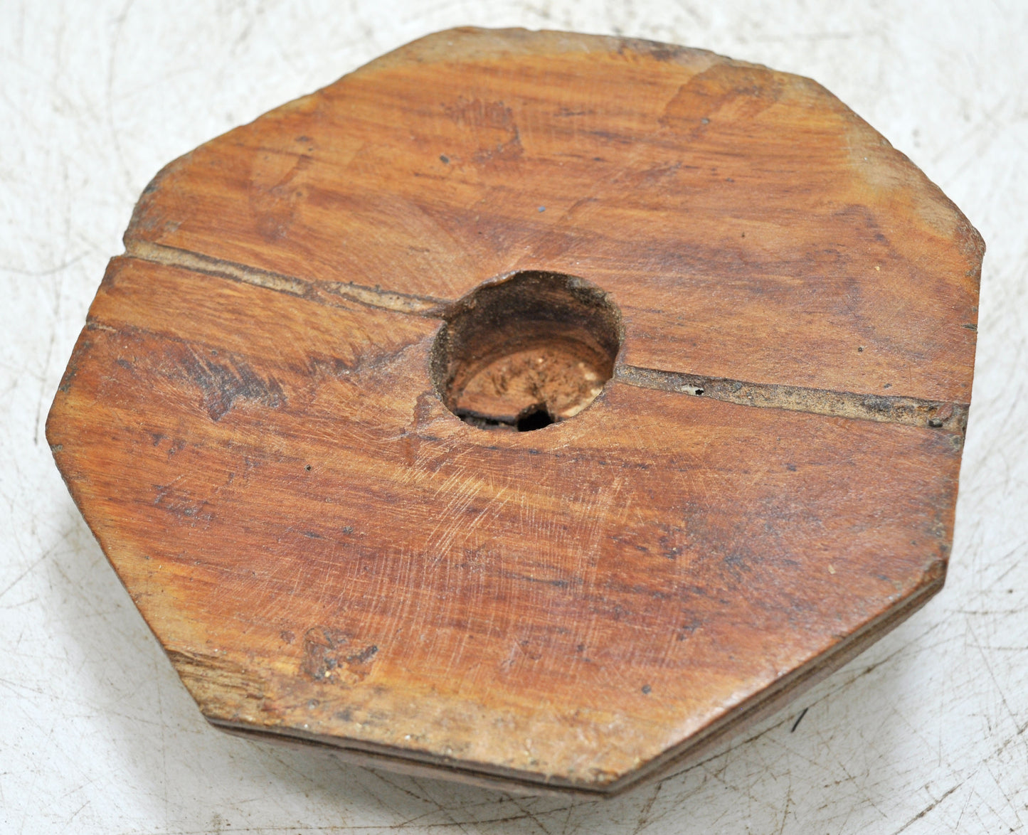 Vintage Wooden Round Candle Holder Stand Original Old Fine Hand Carved