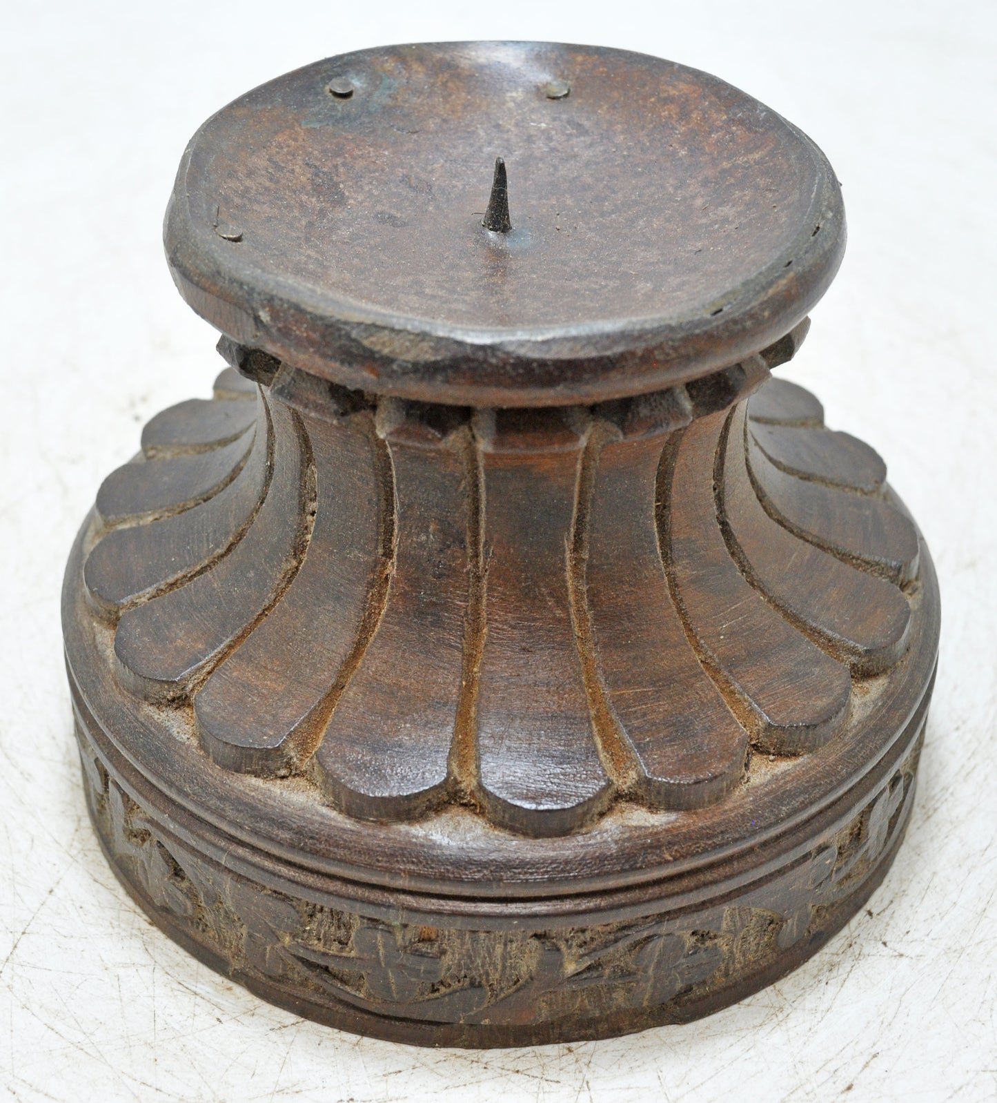 Vintage Wooden Round Candle Holder Stand Original Old Fine Hand Carved