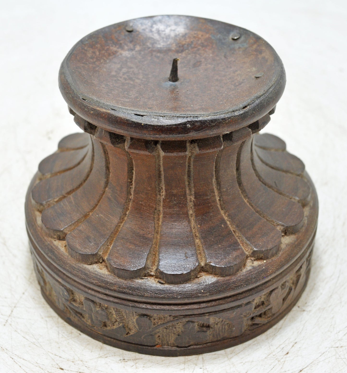Vintage Wooden Round Candle Holder Stand Original Old Fine Hand Carved