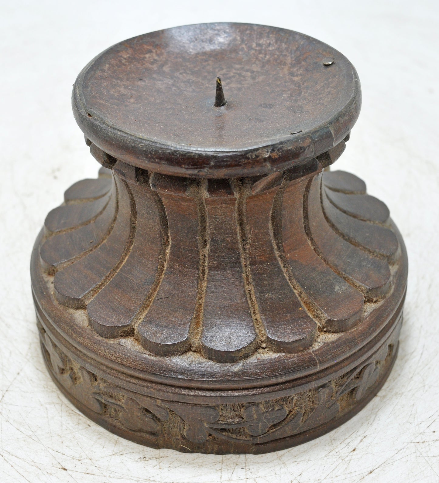 Vintage Wooden Round Candle Holder Stand Original Old Fine Hand Carved