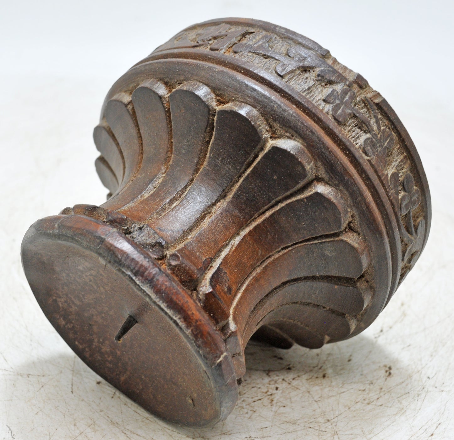 Vintage Wooden Round Candle Holder Stand Original Old Fine Hand Carved