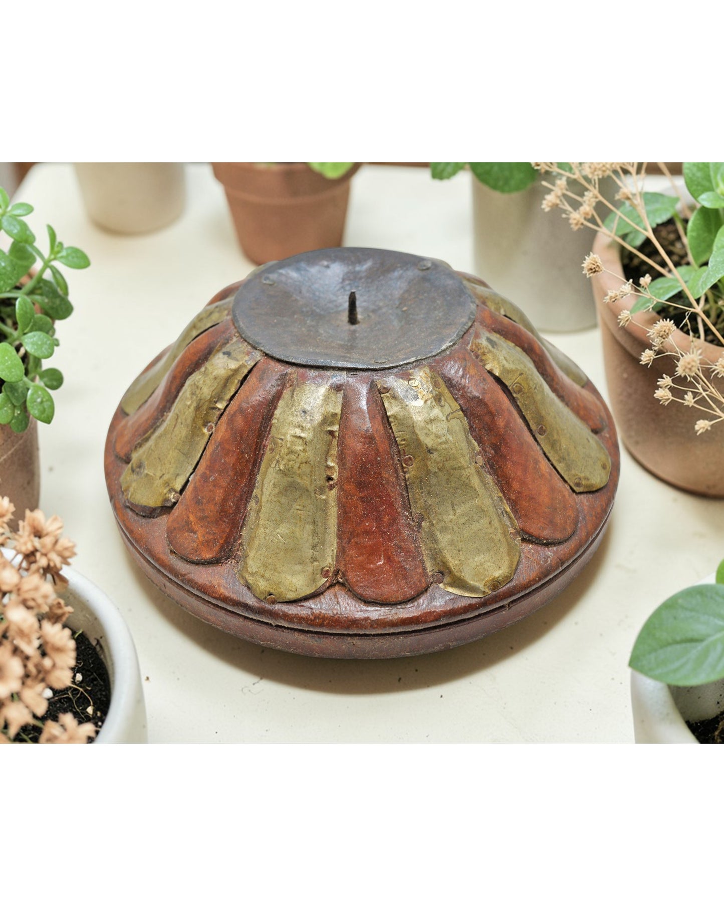 Vintage Wooden Round Candle Holder Stand Original Old Fine Hand Carved