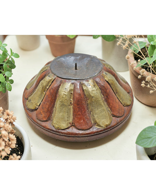 Vintage Wooden Round Candle Holder Stand Original Old Fine Hand Carved