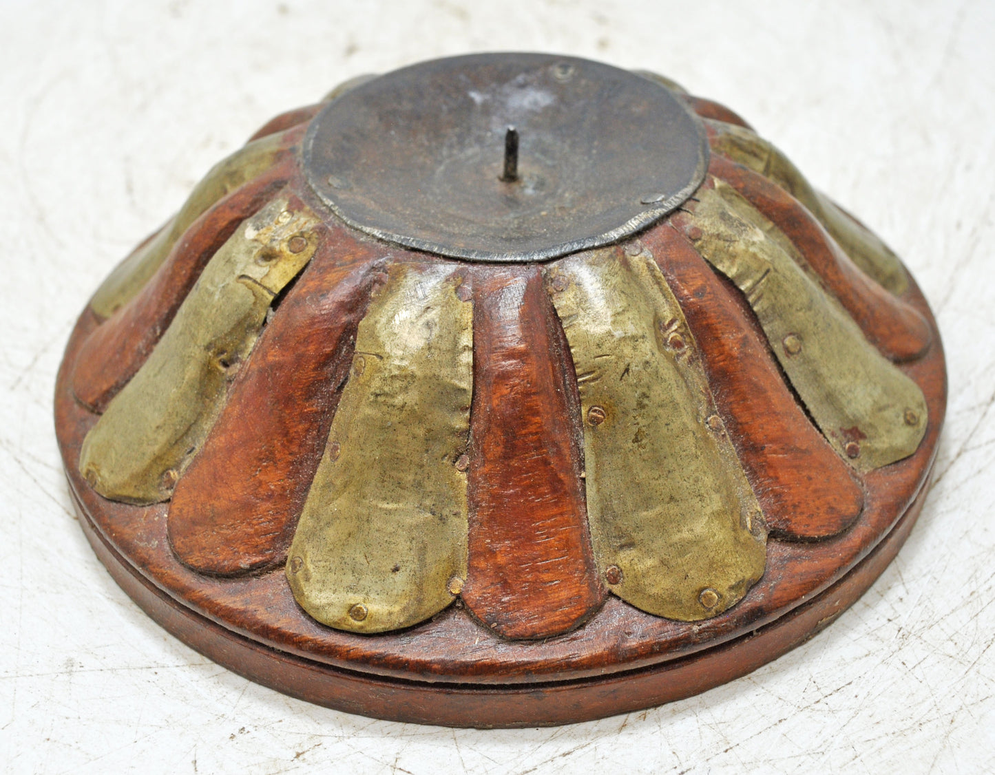 Vintage Wooden Round Candle Holder Stand Original Old Fine Hand Carved