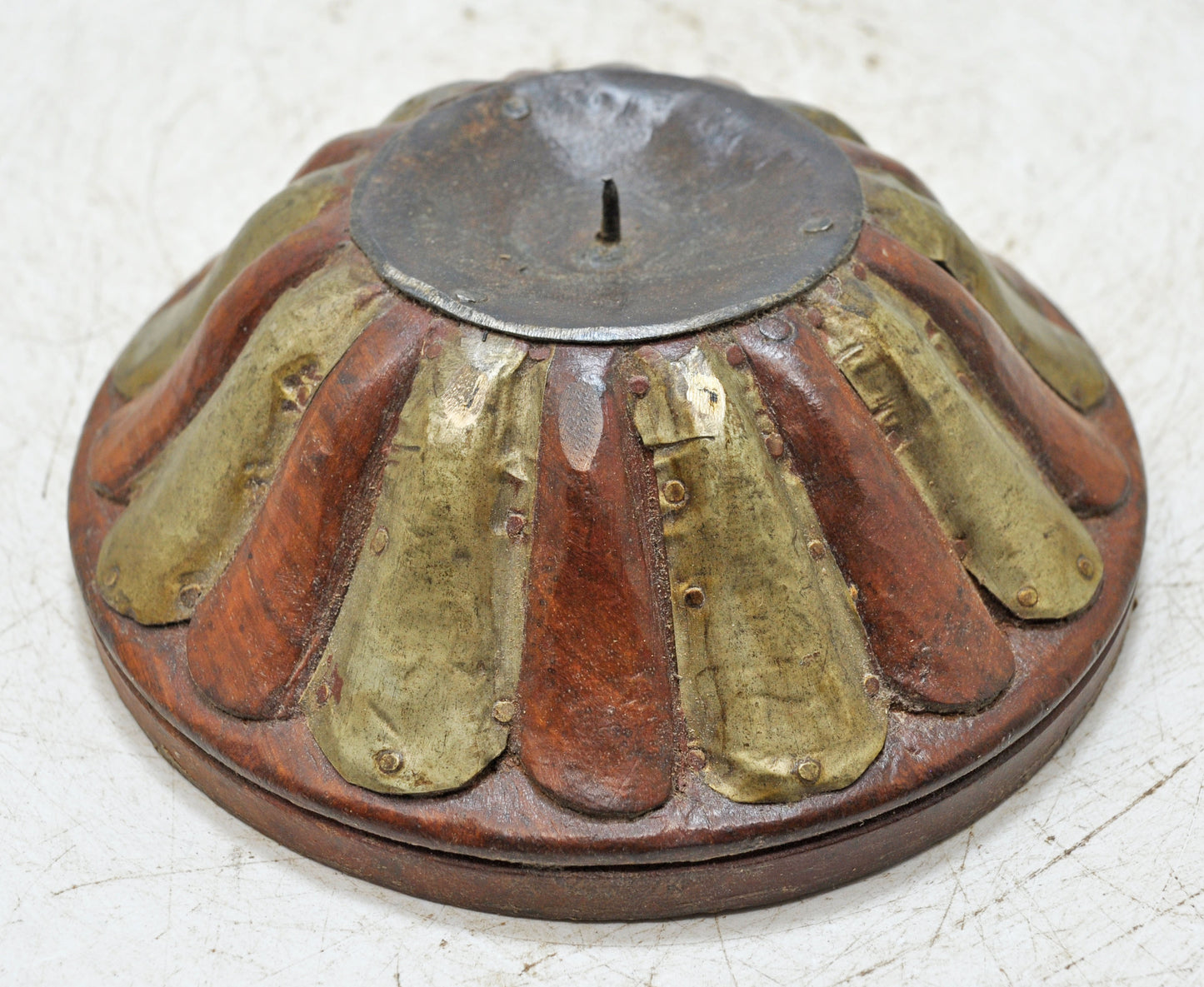 Vintage Wooden Round Candle Holder Stand Original Old Fine Hand Carved