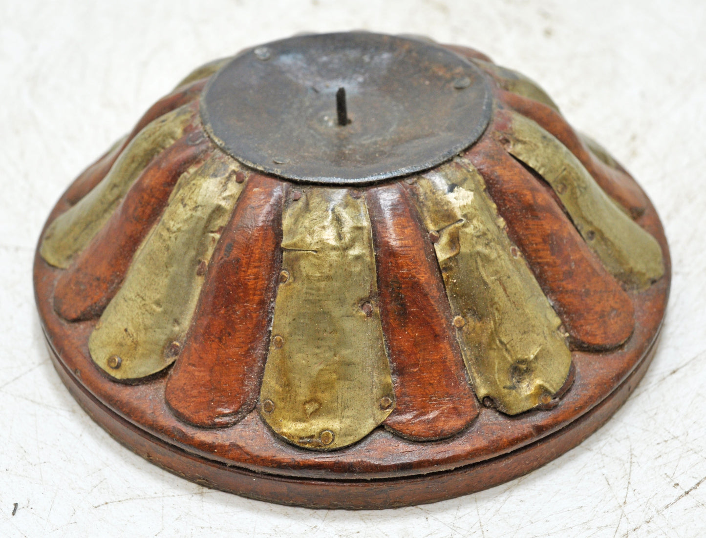 Vintage Wooden Round Candle Holder Stand Original Old Fine Hand Carved