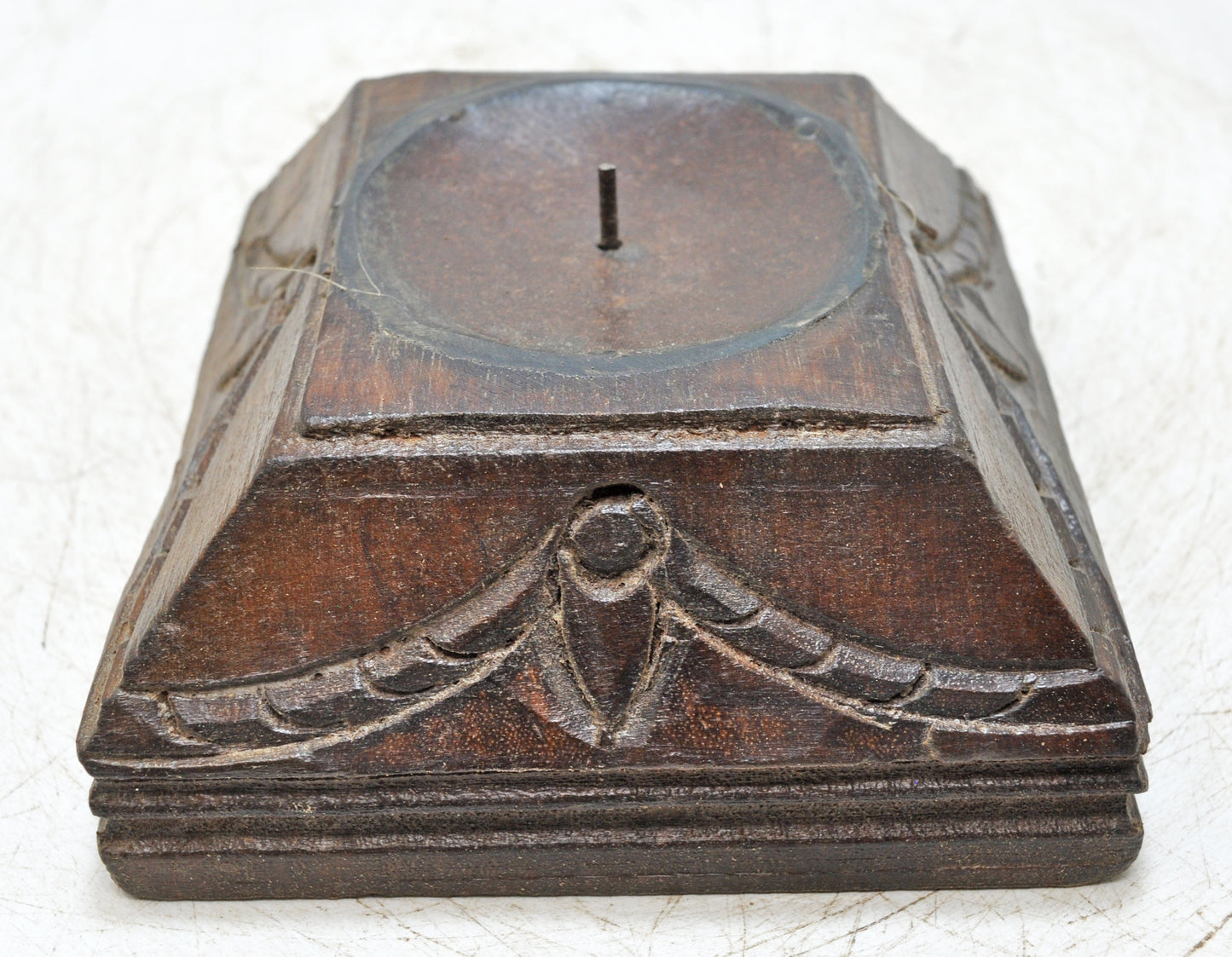 Vintage Wooden Square Candle Holder Stand Original Old Fine Hand Carved