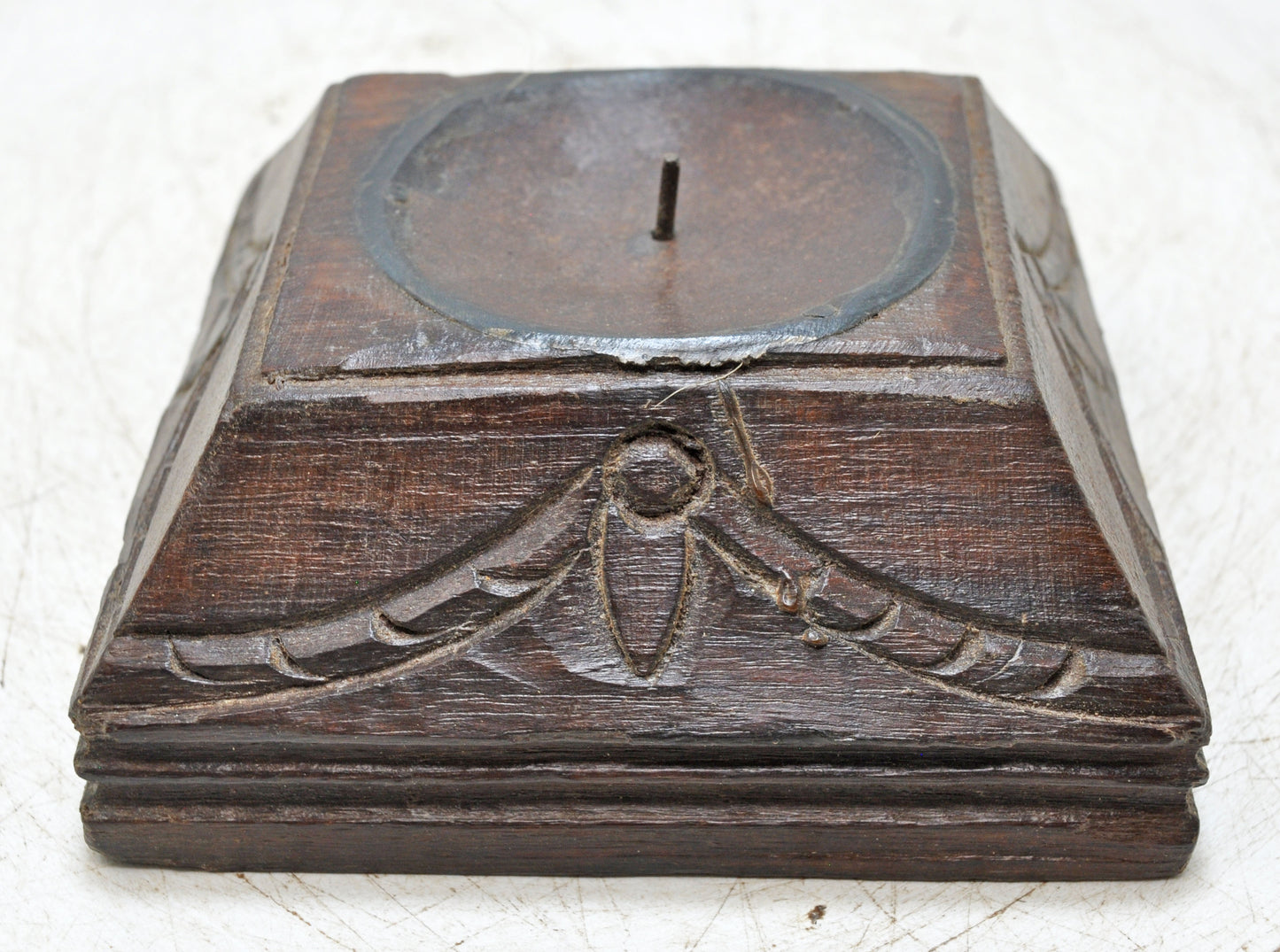 Vintage Wooden Square Candle Holder Stand Original Old Fine Hand Carved