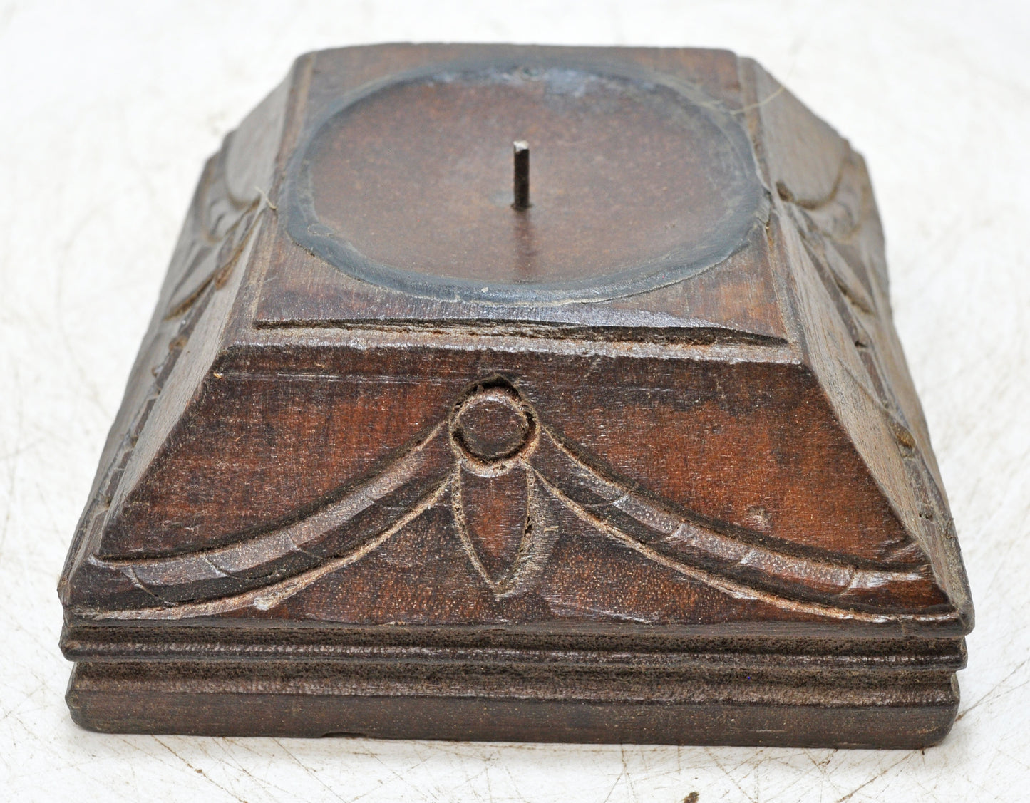 Vintage Wooden Square Candle Holder Stand Original Old Fine Hand Carved