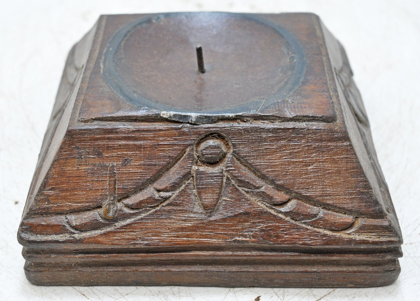 Vintage Wooden Square Candle Holder Stand Original Old Fine Hand Carved