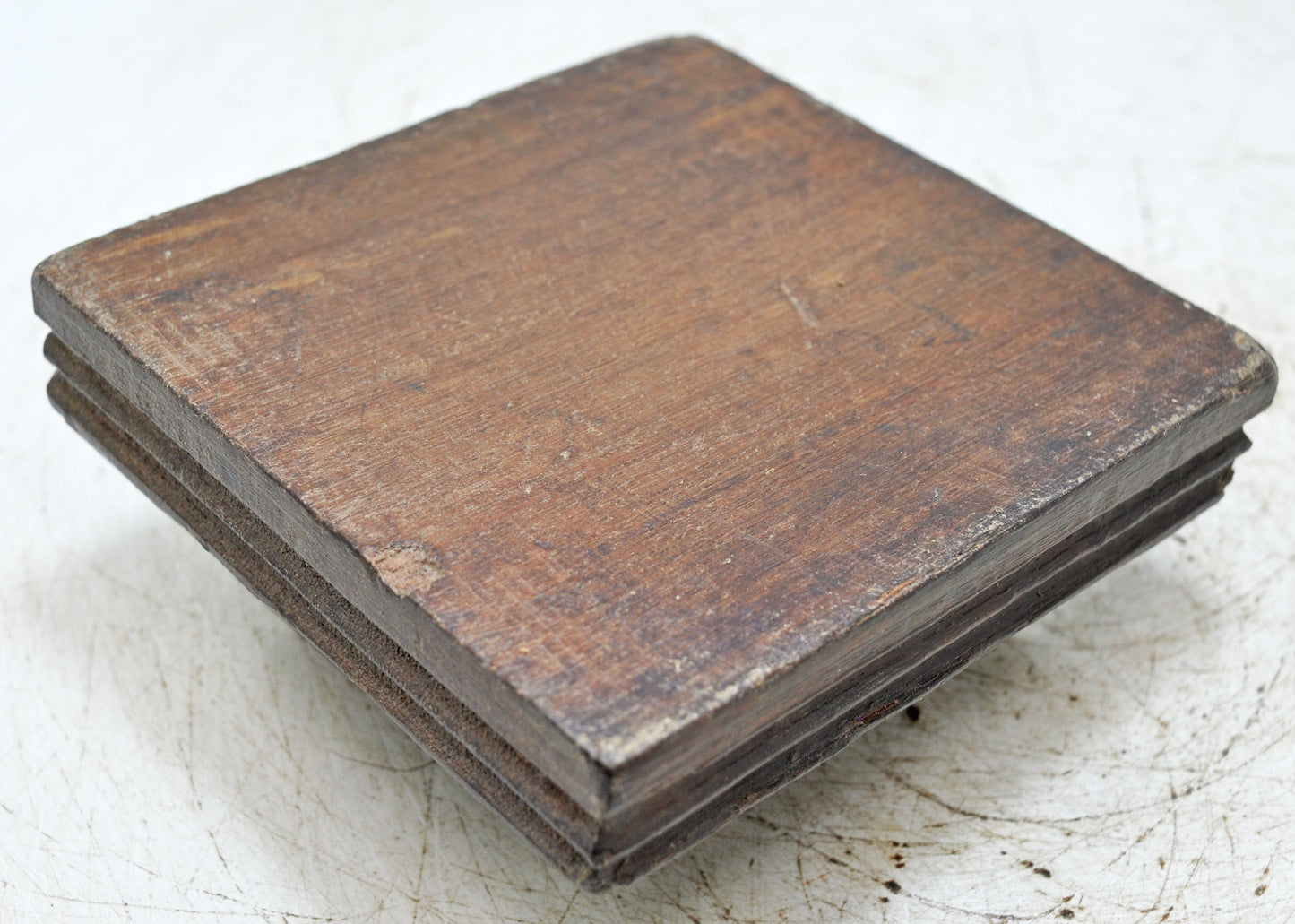 Vintage Wooden Square Candle Holder Stand Original Old Fine Hand Carved