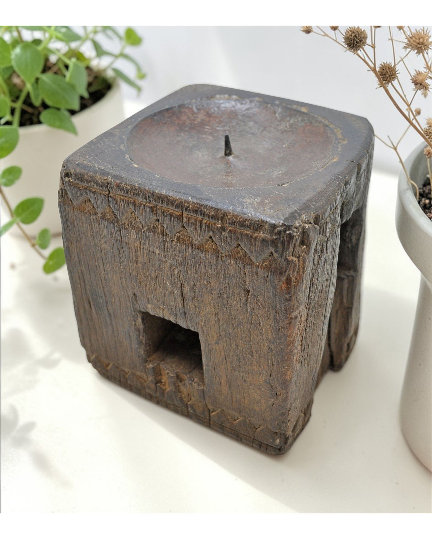 Antique Wooden Paga Candle Holder Stand Original Old Hand Carved