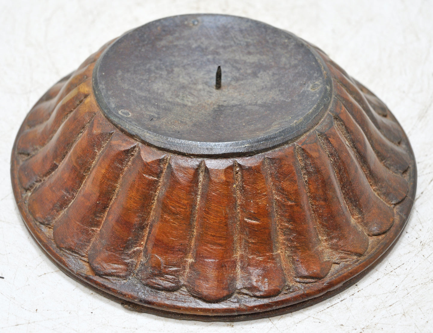 Vintage Wooden Round Candle Holder Stand Original Old Fine Hand Carved