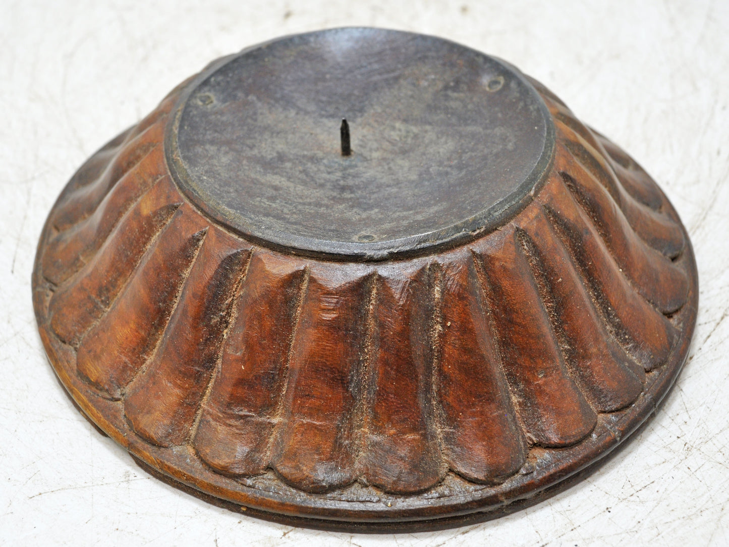 Vintage Wooden Round Candle Holder Stand Original Old Fine Hand Carved