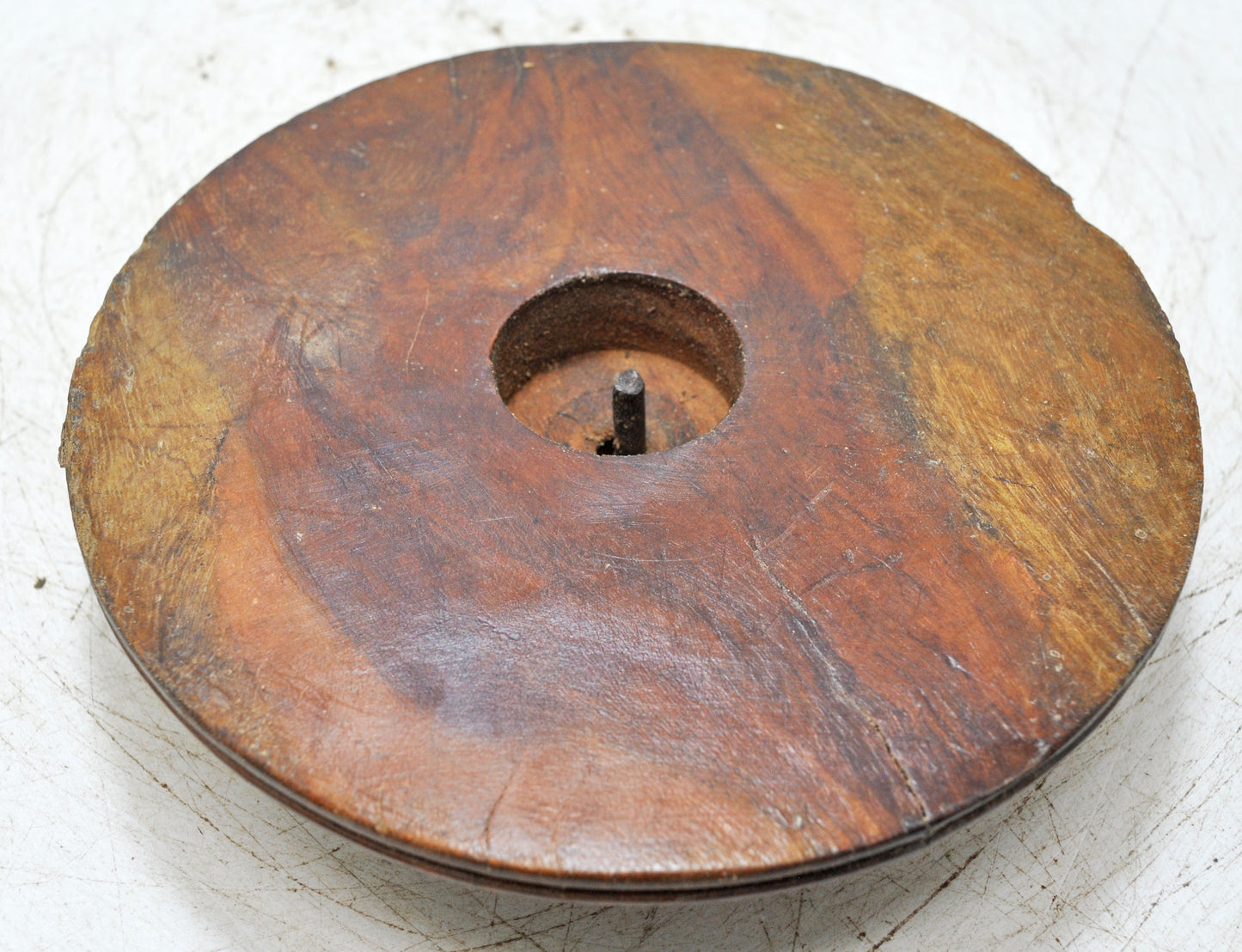 Vintage Wooden Round Candle Holder Stand Original Old Fine Hand Carved