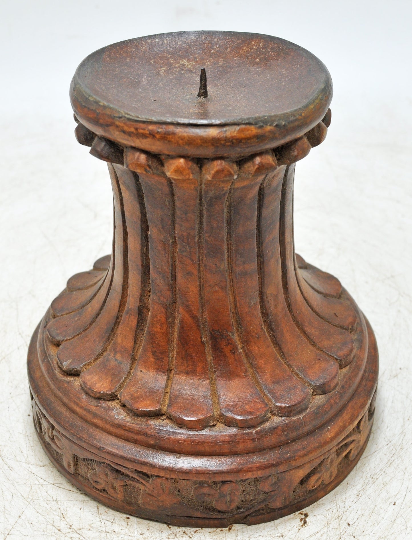 Vintage Wooden Round Candle Holder Stand Original Old Fine Hand Carved
