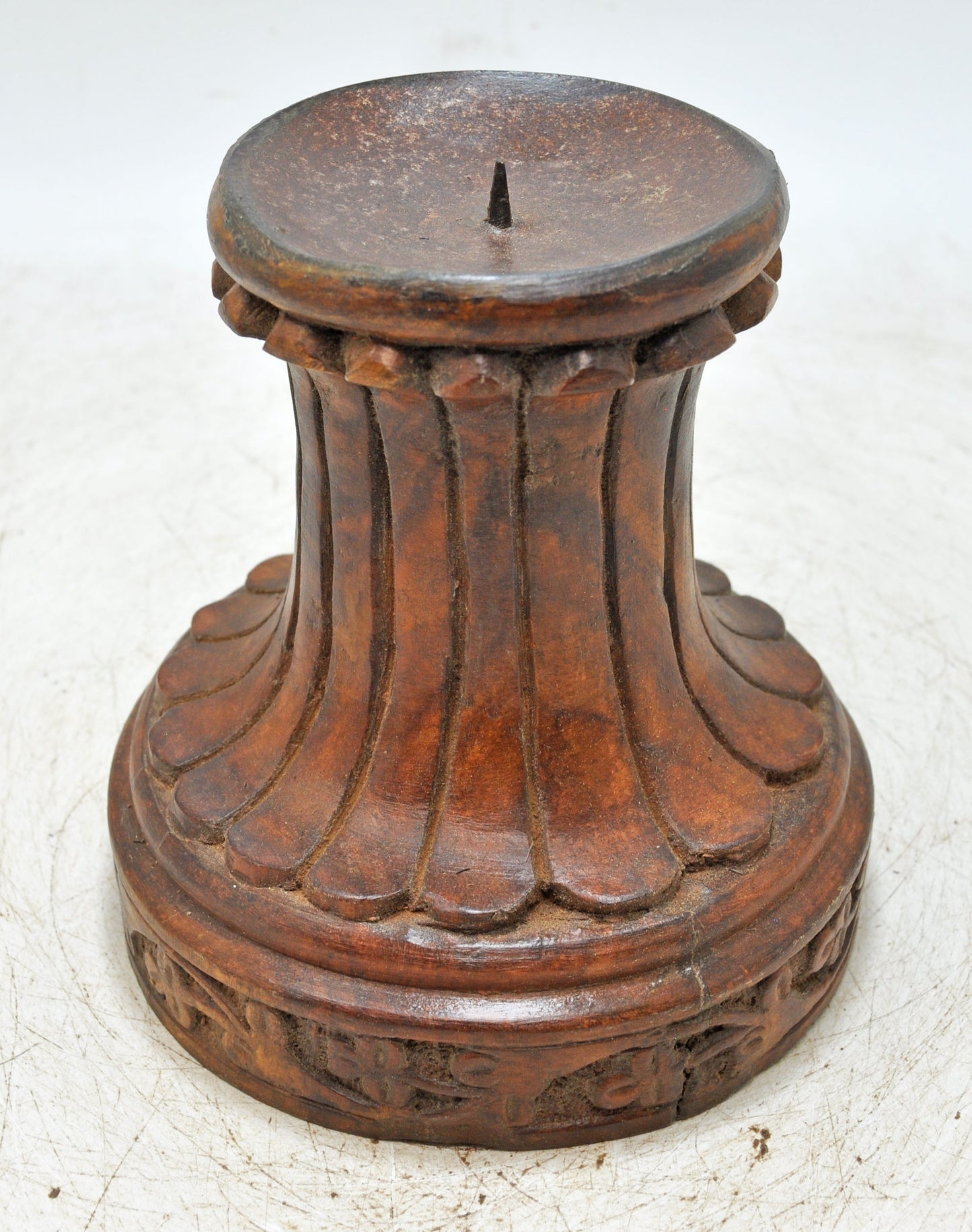 Vintage Wooden Round Candle Holder Stand Original Old Fine Hand Carved