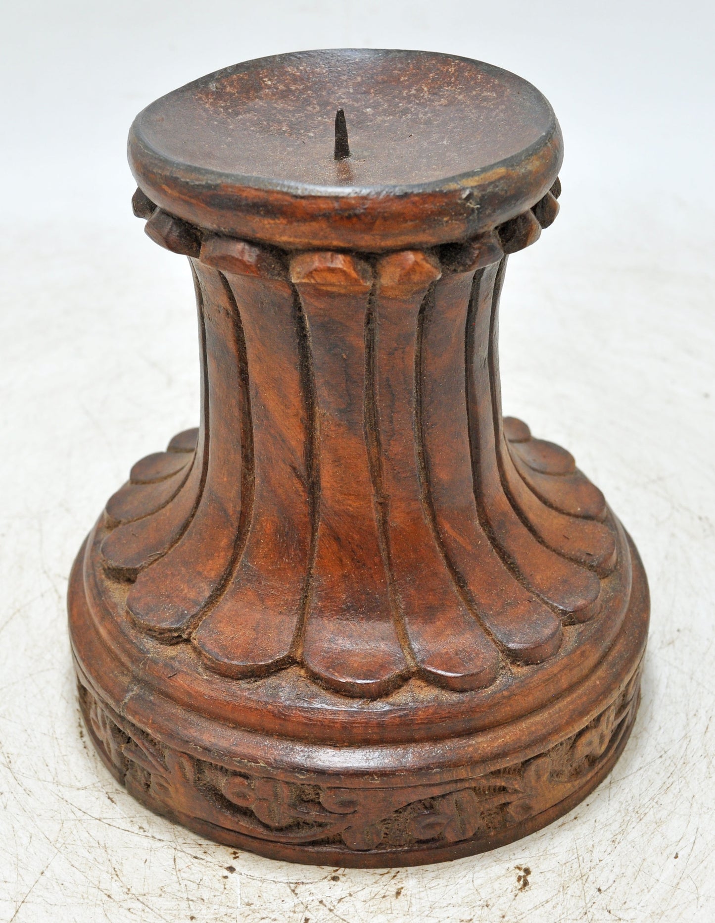 Vintage Wooden Round Candle Holder Stand Original Old Fine Hand Carved