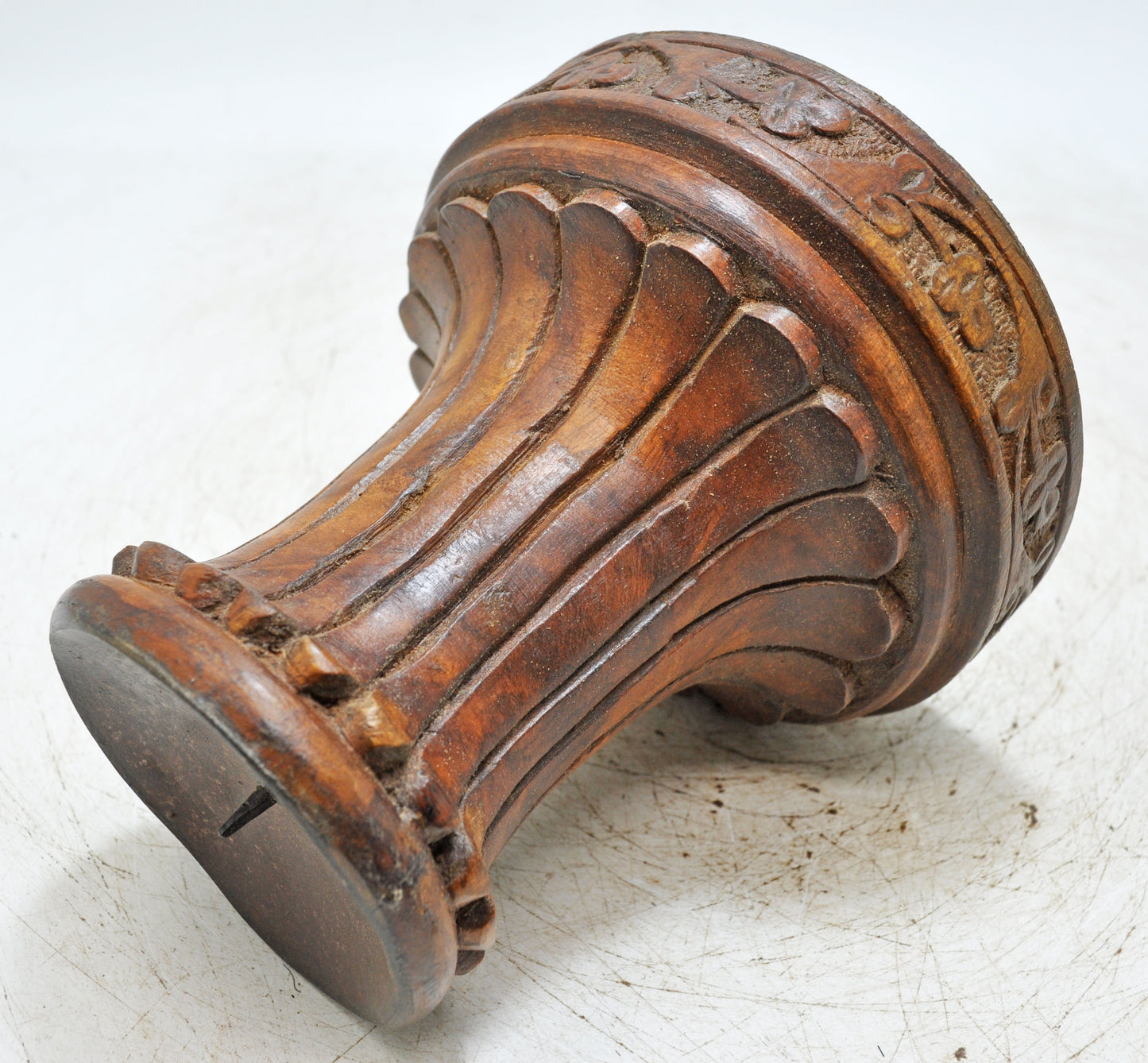 Vintage Wooden Round Candle Holder Stand Original Old Fine Hand Carved