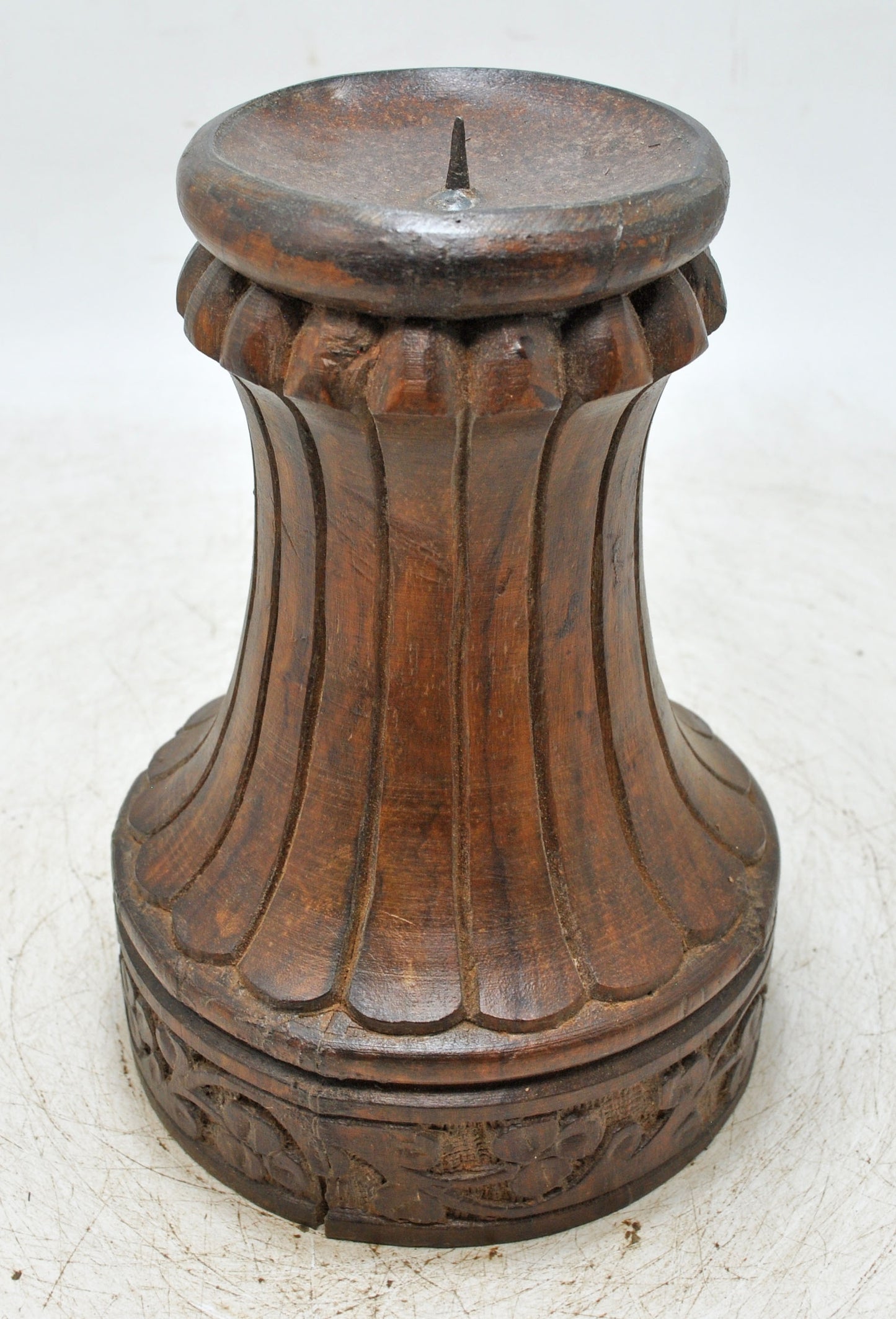 Vintage Wooden Round Candle Holder Stand Original Old Fine Hand Carved