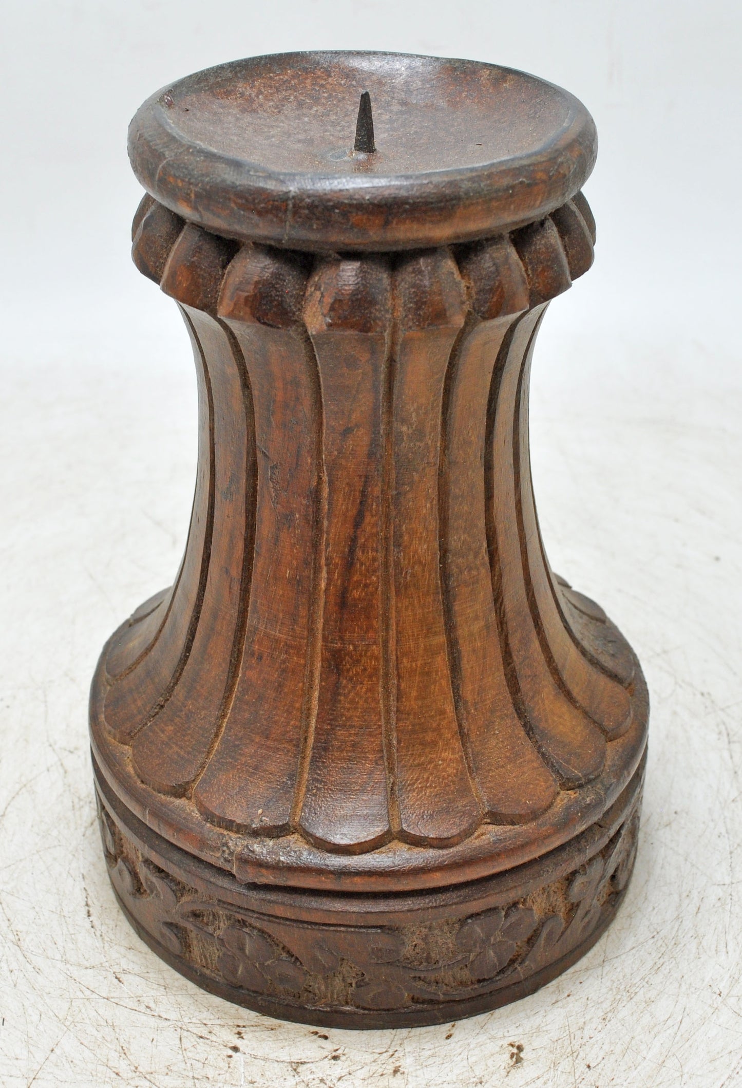 Vintage Wooden Round Candle Holder Stand Original Old Fine Hand Carved