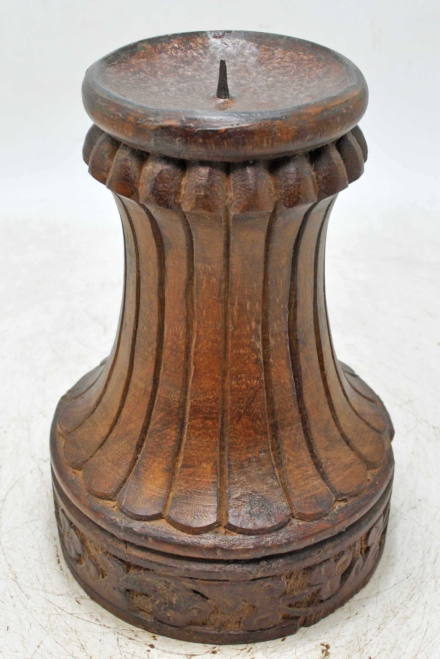 Vintage Wooden Round Candle Holder Stand Original Old Fine Hand Carved