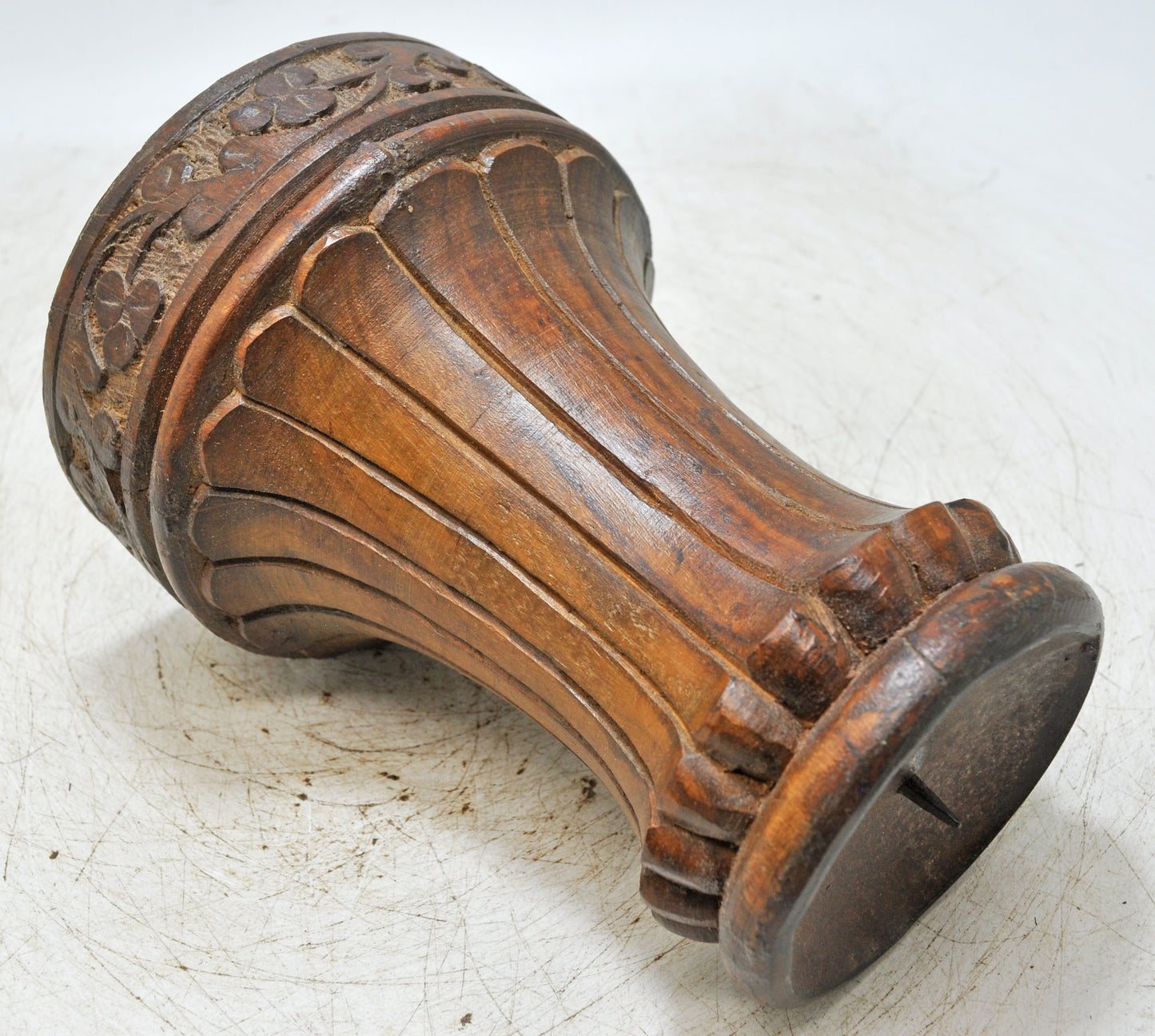 Vintage Wooden Round Candle Holder Stand Original Old Fine Hand Carved