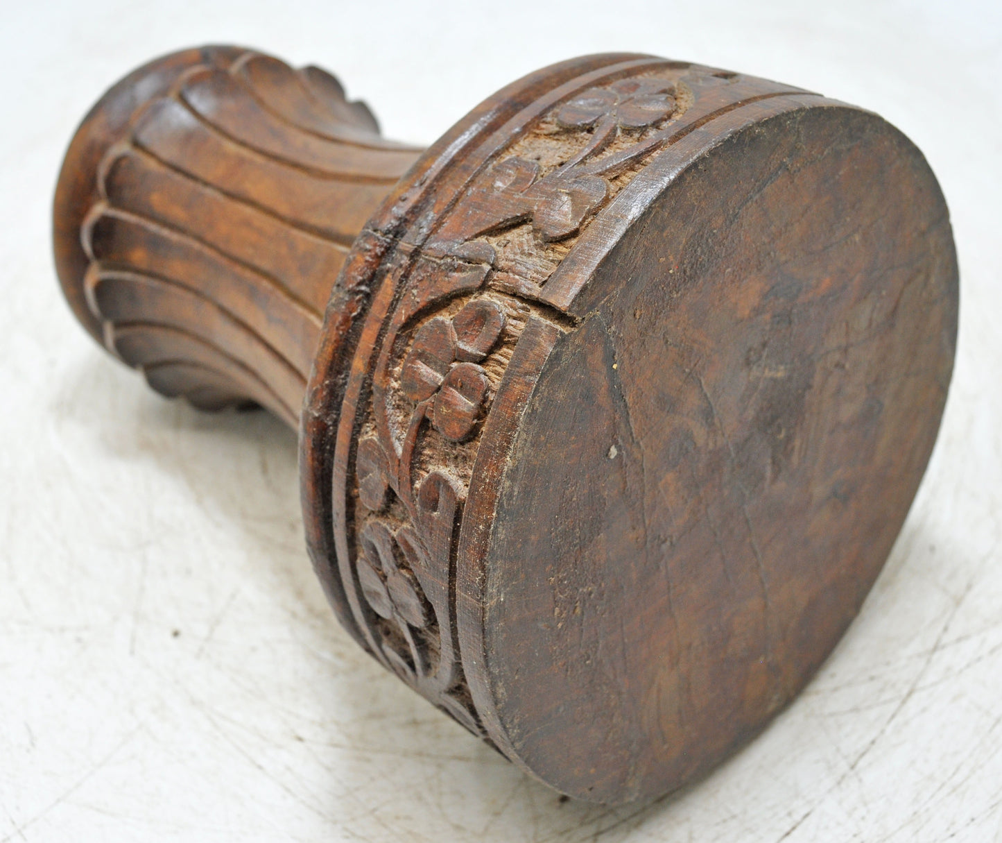 Vintage Wooden Round Candle Holder Stand Original Old Fine Hand Carved