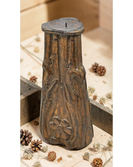 Antique Wooden Candle Holder Stand Original Old Hand Carved