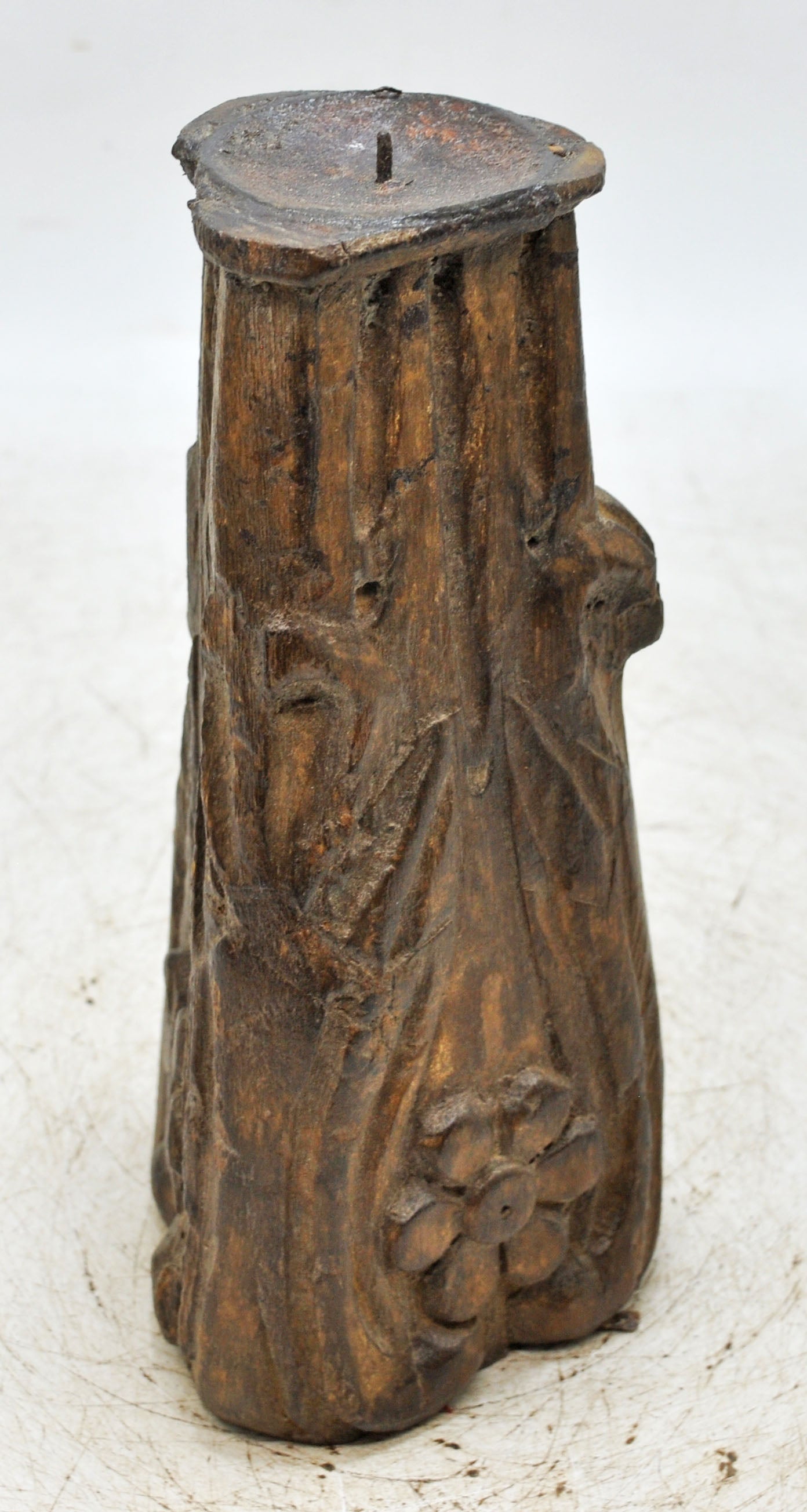 Antique Wooden Candle Holder Stand Original Old Hand Carved