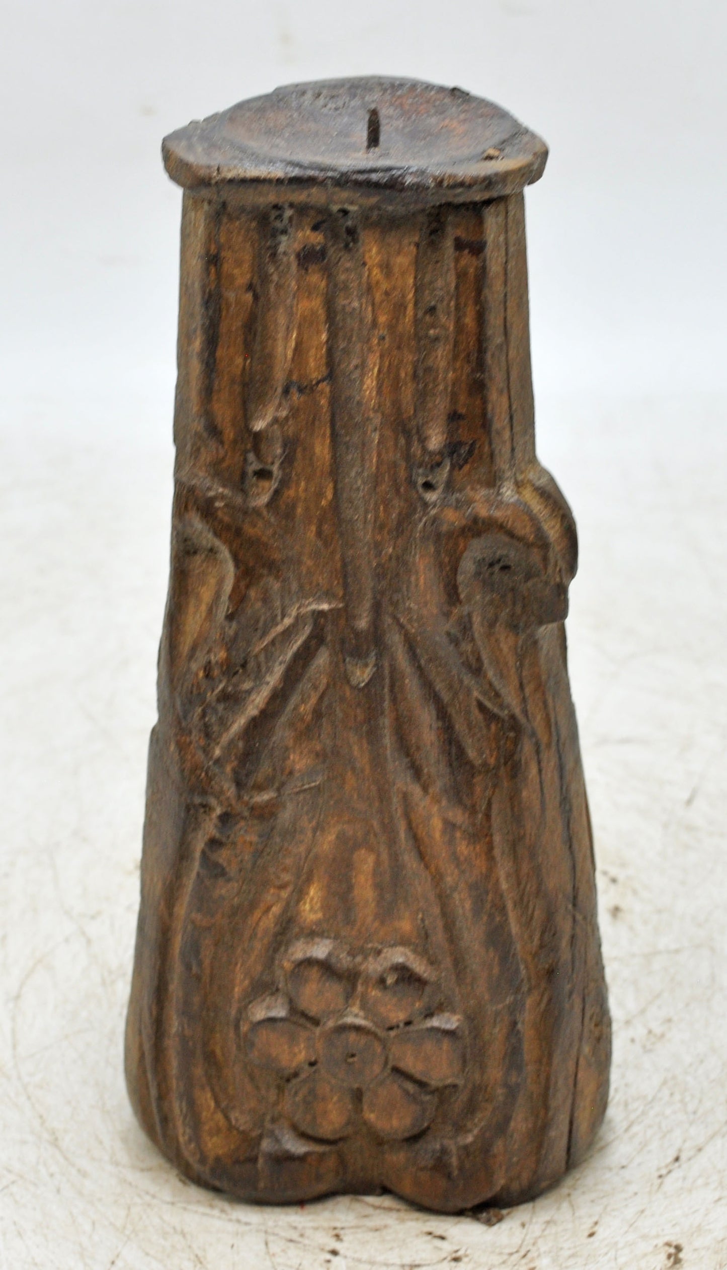 Antique Wooden Candle Holder Stand Original Old Hand Carved