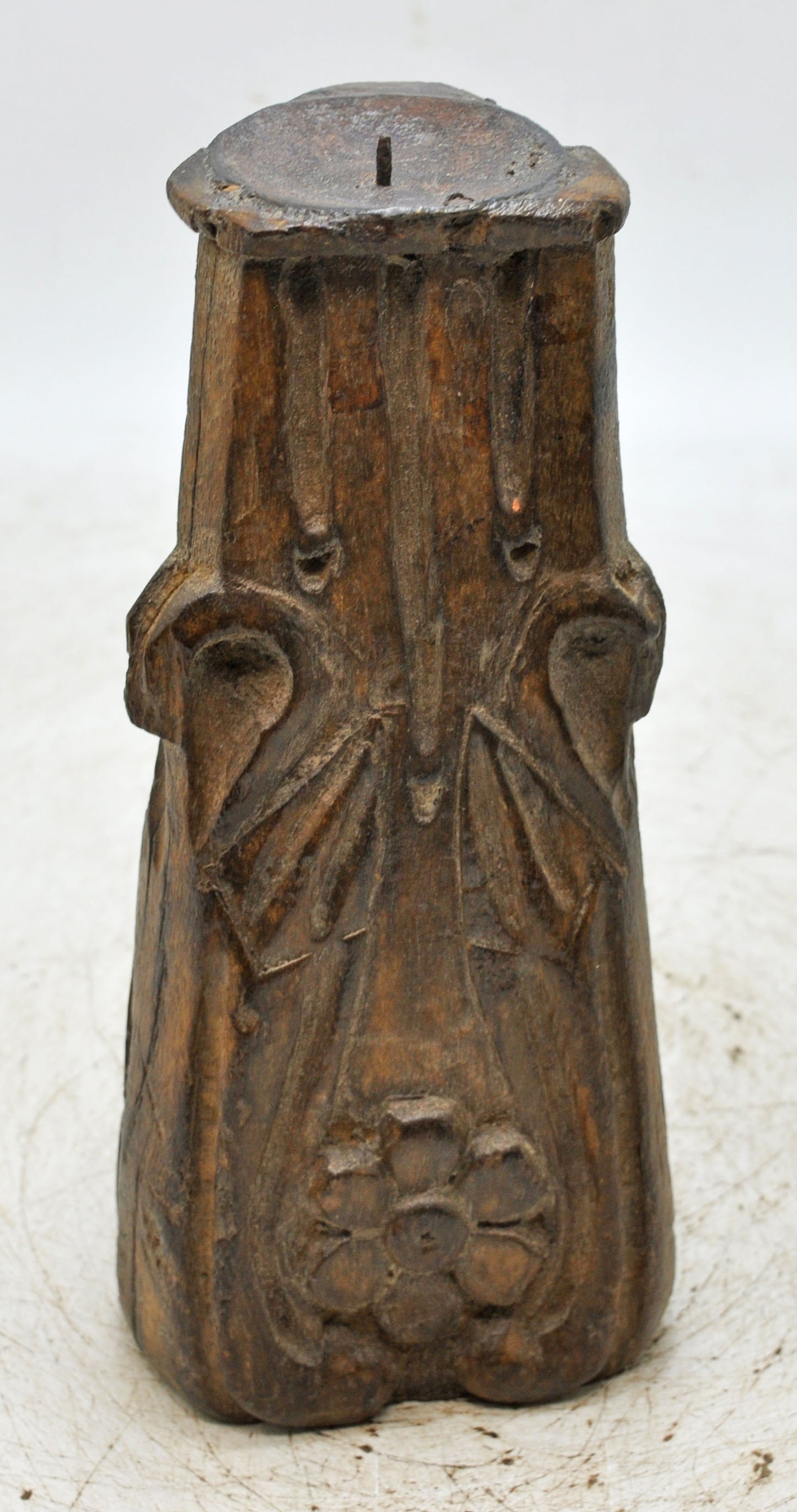 Antique Wooden Candle Holder Stand Original Old Hand Carved