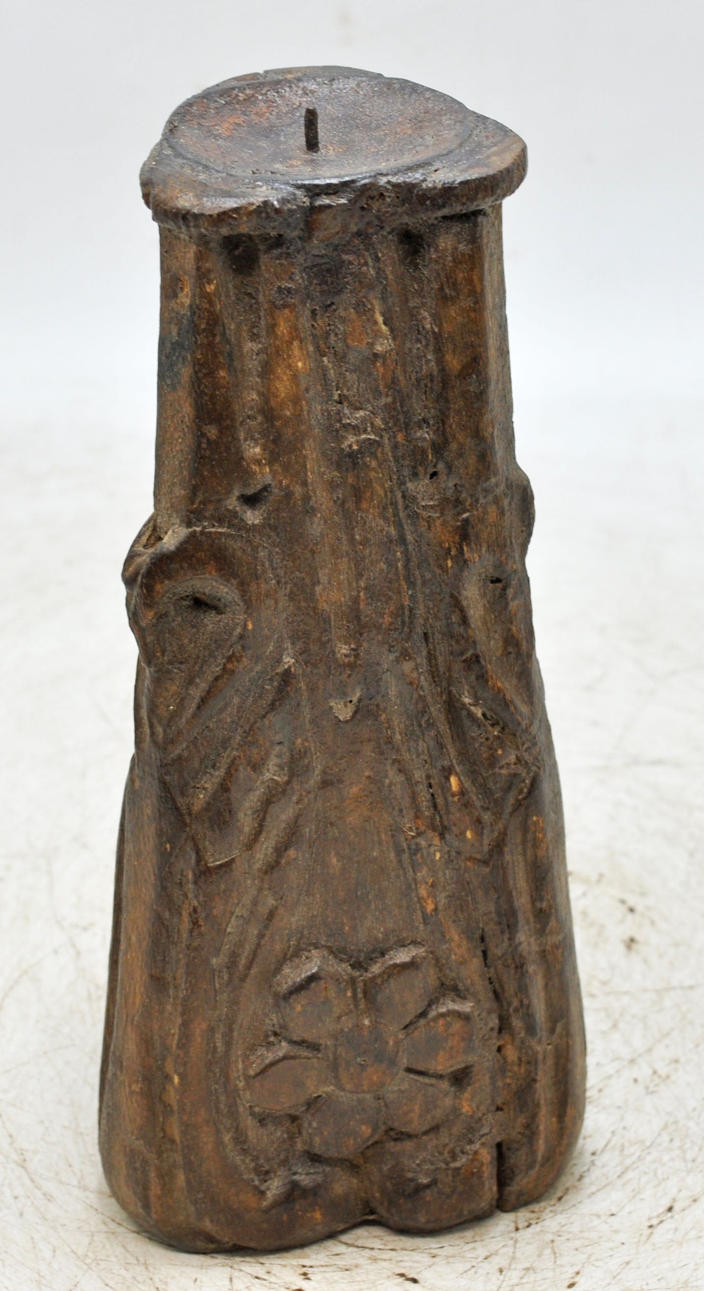 Antique Wooden Candle Holder Stand Original Old Hand Carved
