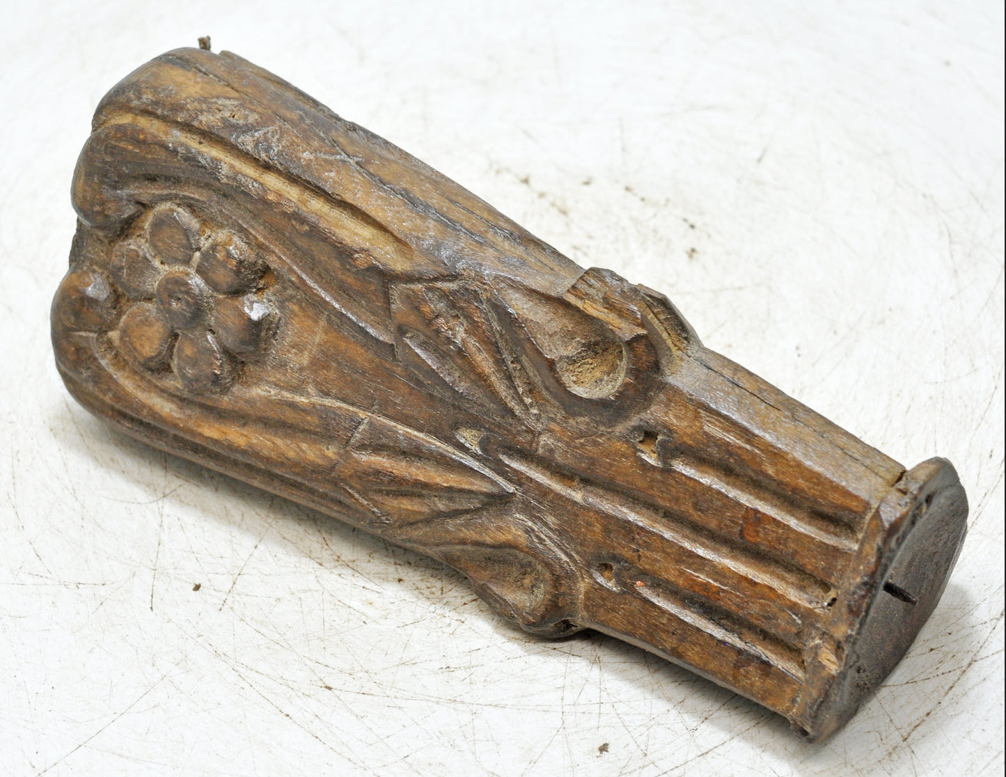 Antique Wooden Candle Holder Stand Original Old Hand Carved
