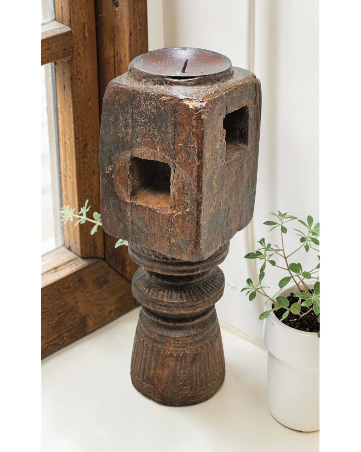 Antique Wooden Paga Candle Holder Stand Original Old Hand Carved
