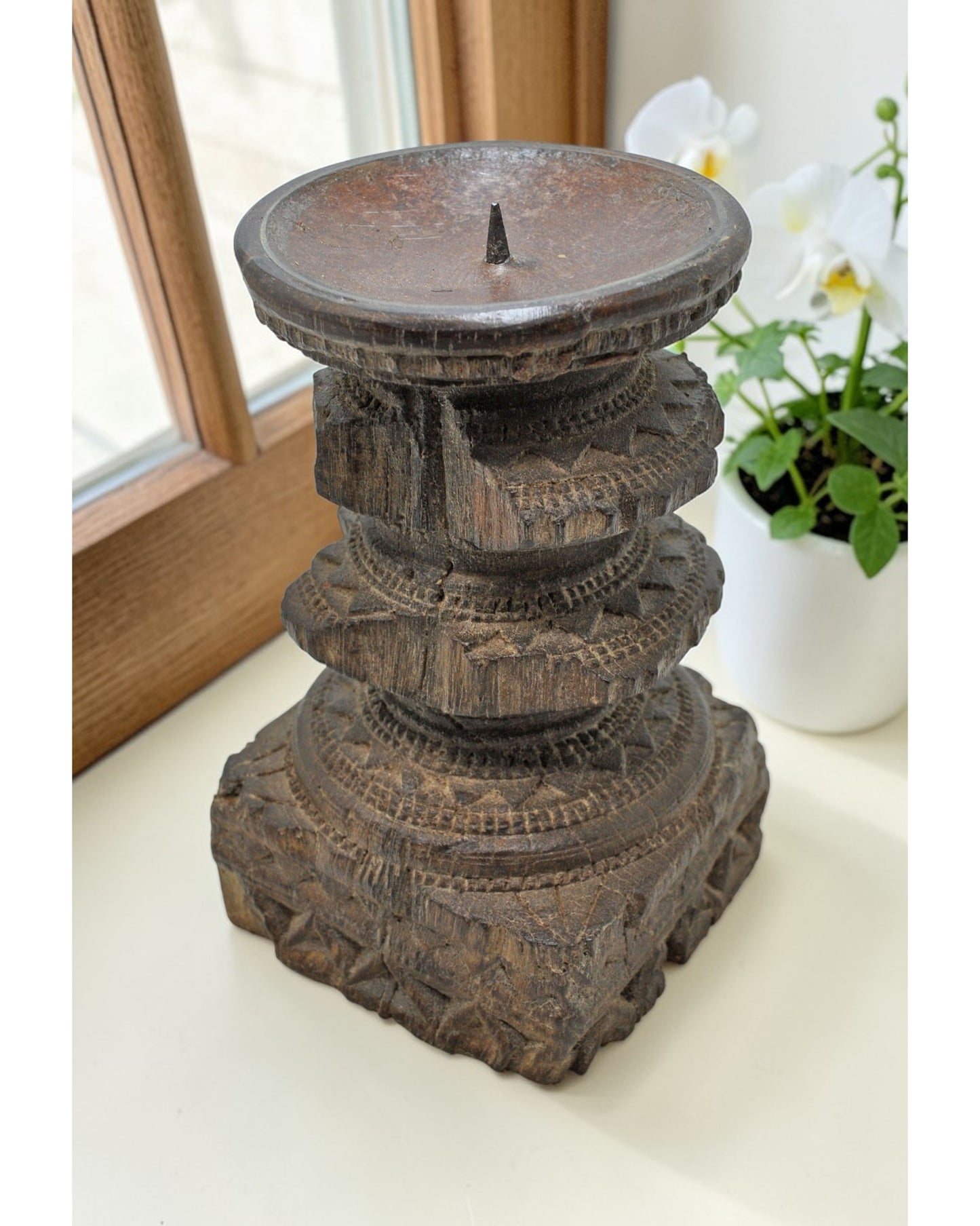 Antique Wooden Paga Candle Holder Stand Original Old Hand Carved