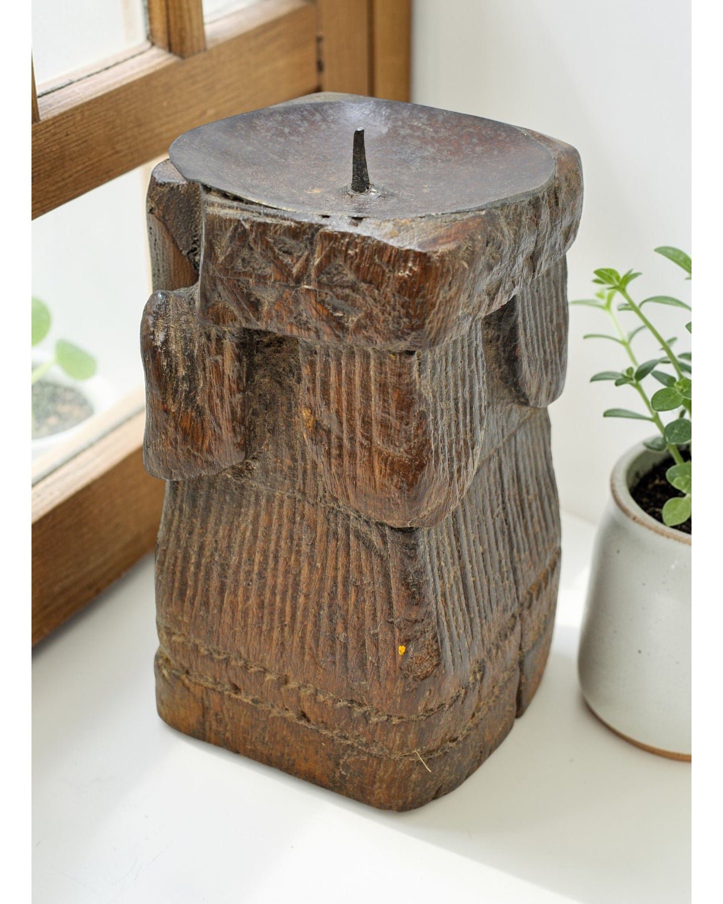 Antique Wooden Paga Candle Holder Stand Original Old Hand Carved