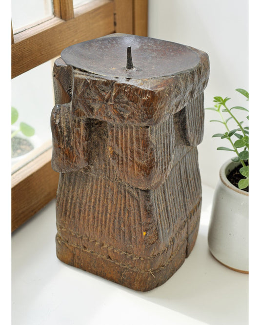 Antique Wooden Paga Candle Holder Stand Original Old Hand Carved