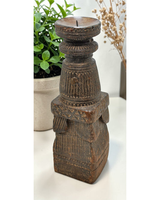 Antique Wooden Paga Candle Holder Stand Original Old Hand Carved