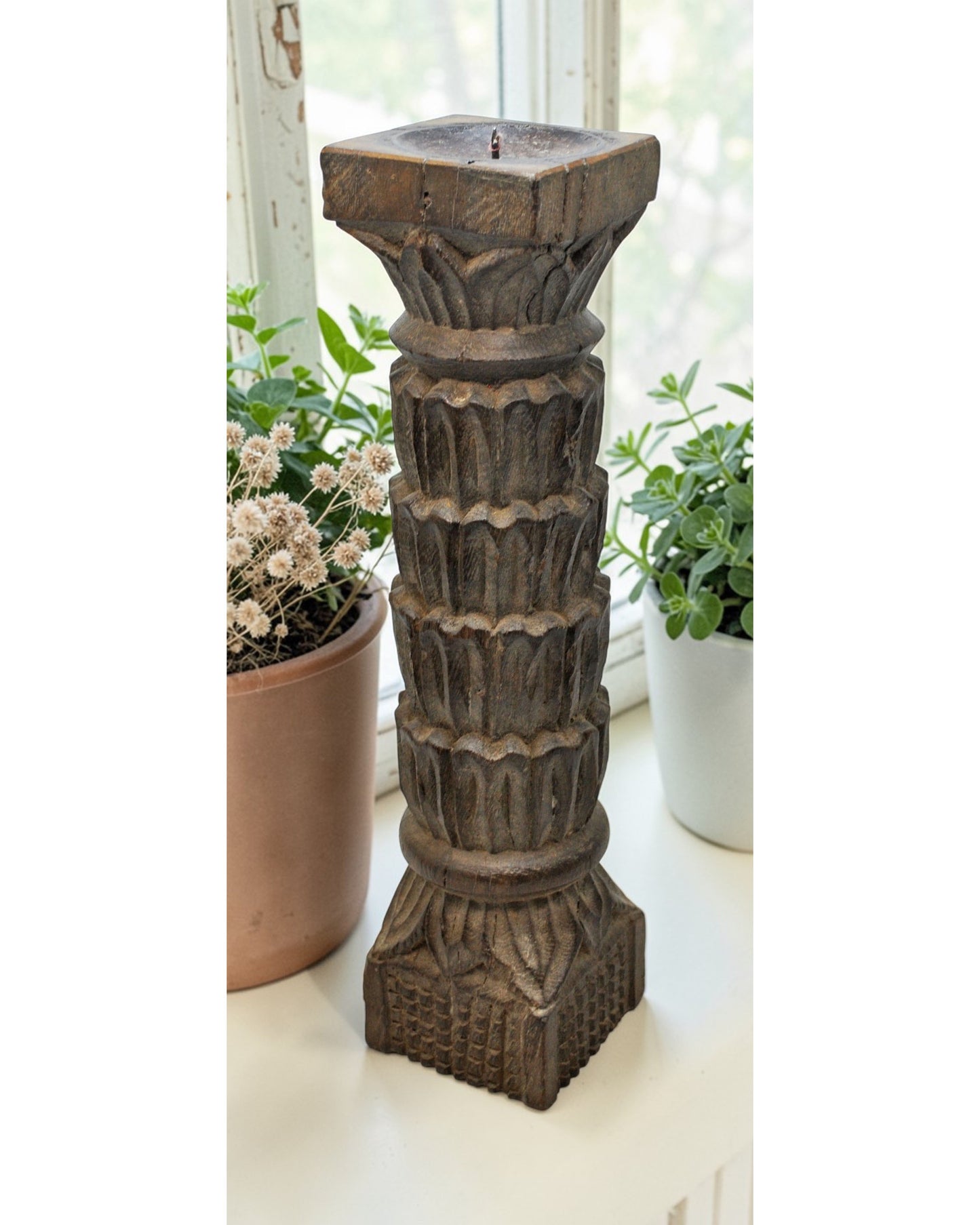 Antique Wooden Paga Candle Holder Stand Original Old Hand Carved
