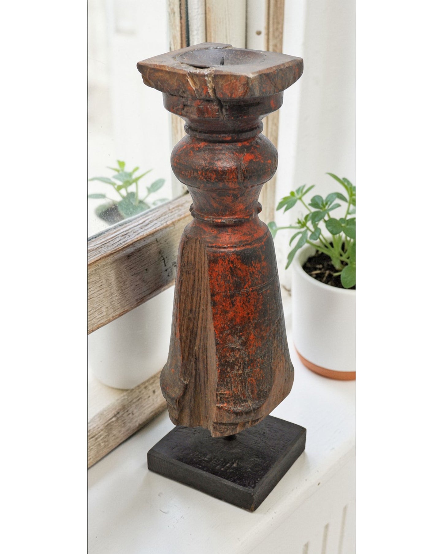Antique Wooden Paga Candle Holder Stand Original Old Hand Carved Lacquer Painted