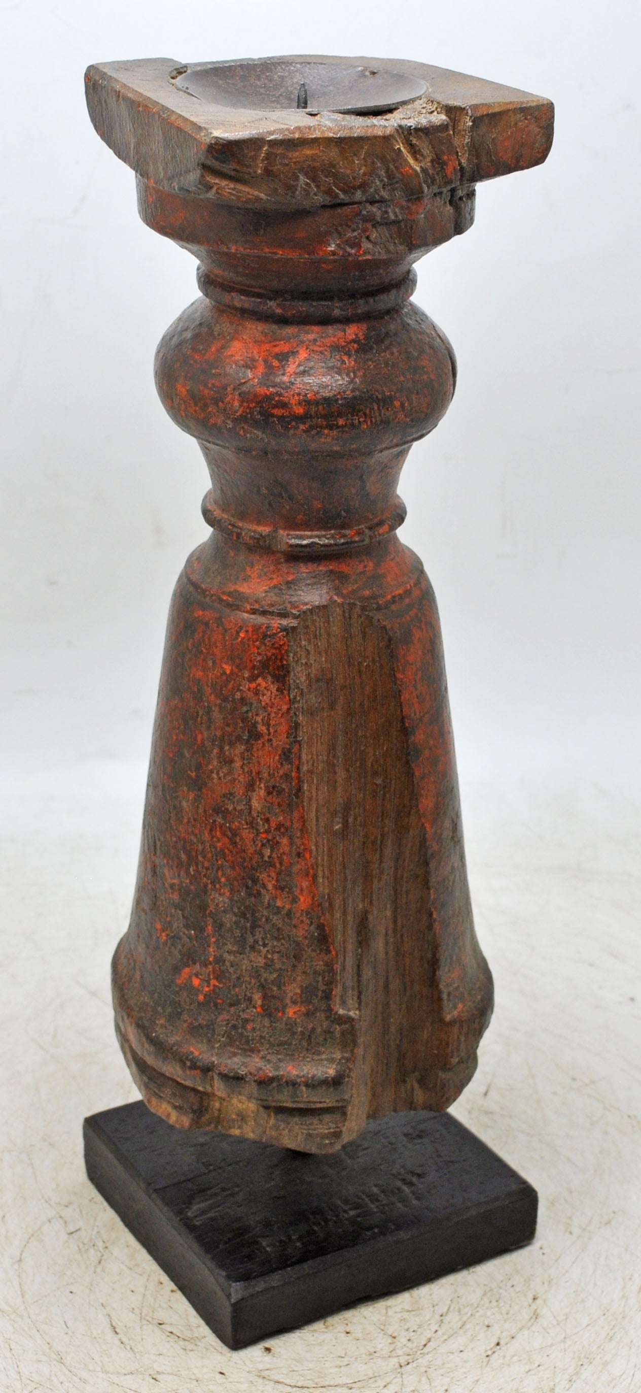 Antique Wooden Paga Candle Holder Stand Original Old Hand Carved Lacquer Painted