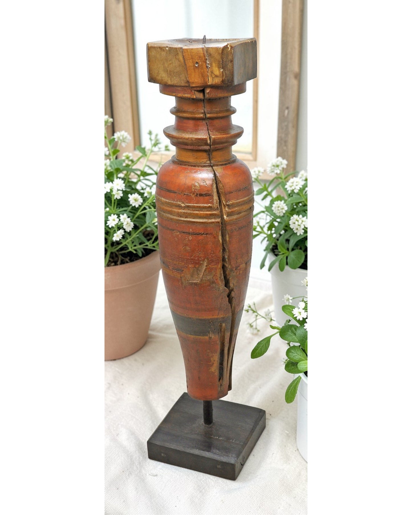 Antique Wooden Paga Candle Holder Stand Original Old Hand Carved Lacquer Painted