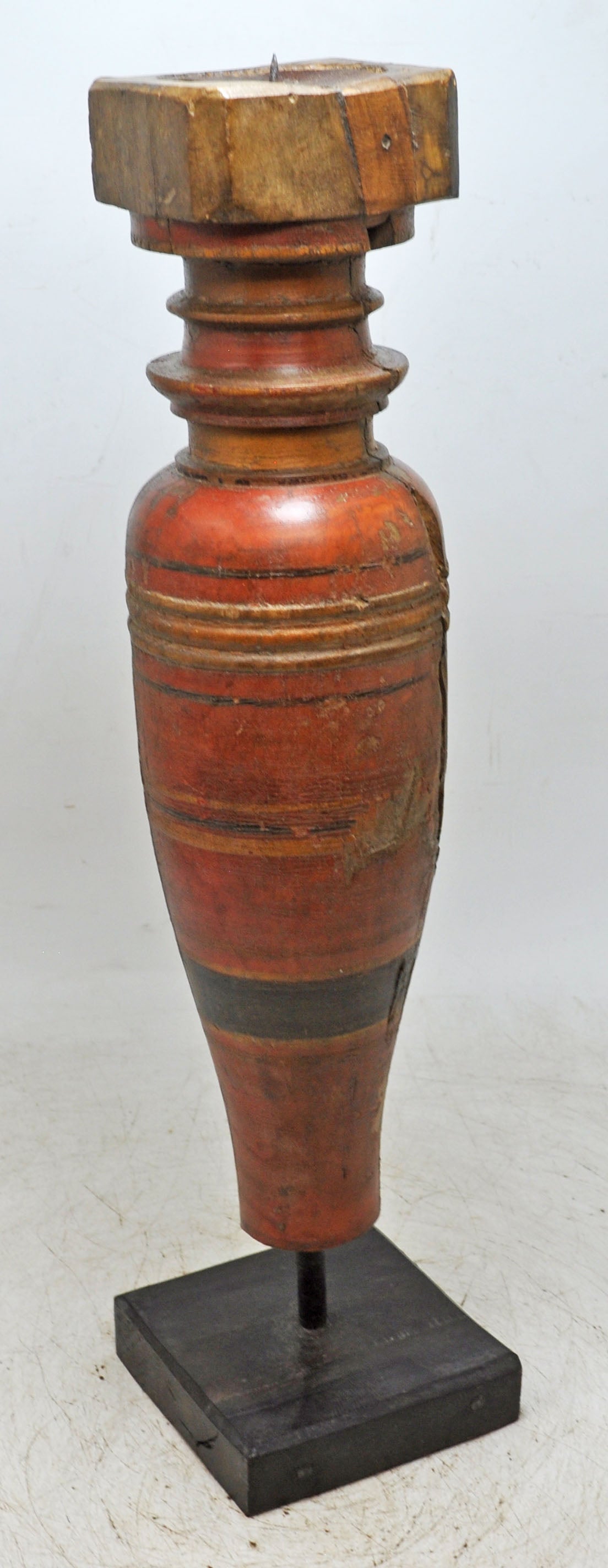 Antique Wooden Paga Candle Holder Stand Original Old Hand Carved Lacquer Painted