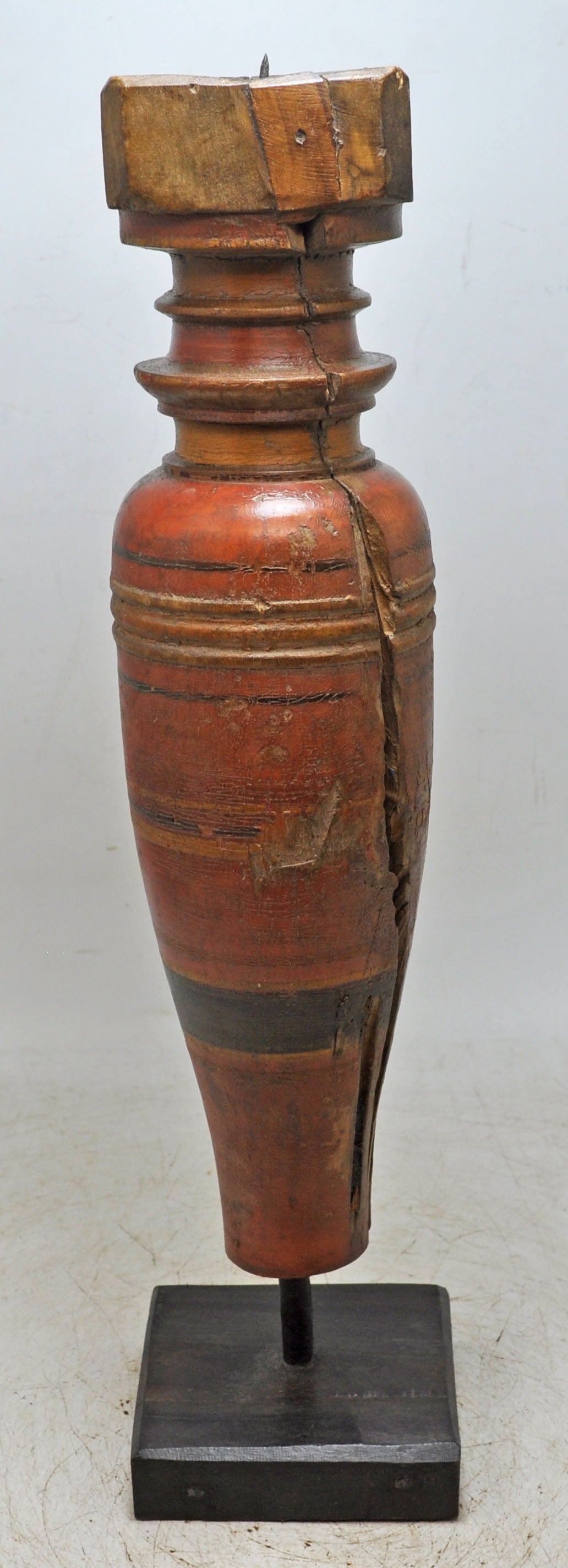 Antique Wooden Paga Candle Holder Stand Original Old Hand Carved Lacquer Painted