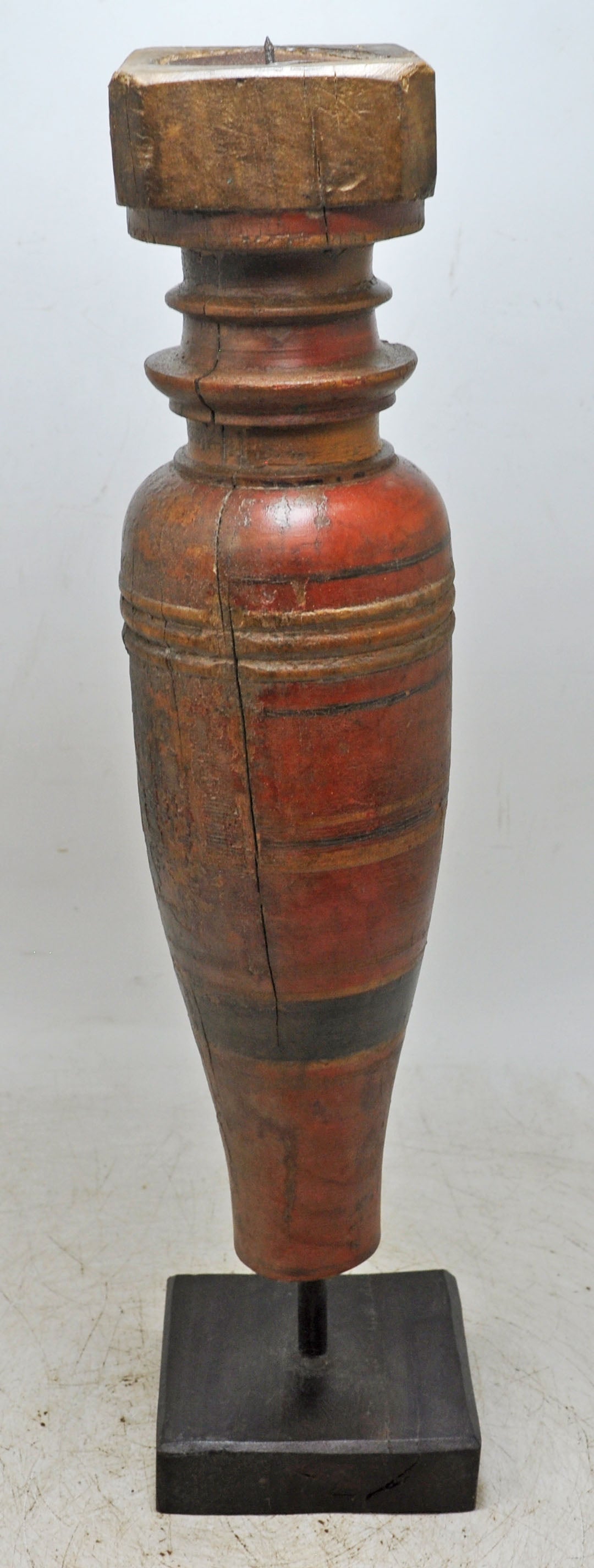 Antique Wooden Paga Candle Holder Stand Original Old Hand Carved Lacquer Painted