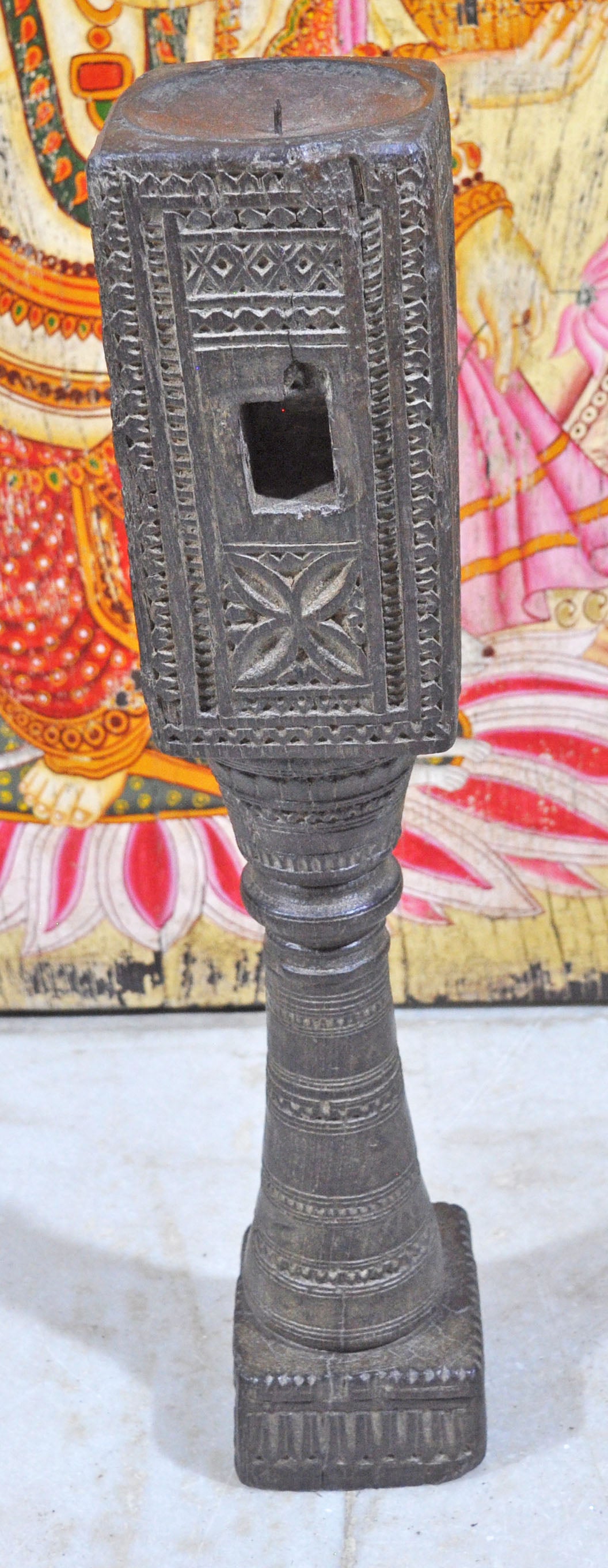 Antique Wooden Tall Candle Holder Stand Original Old Very Fine Hand Carved